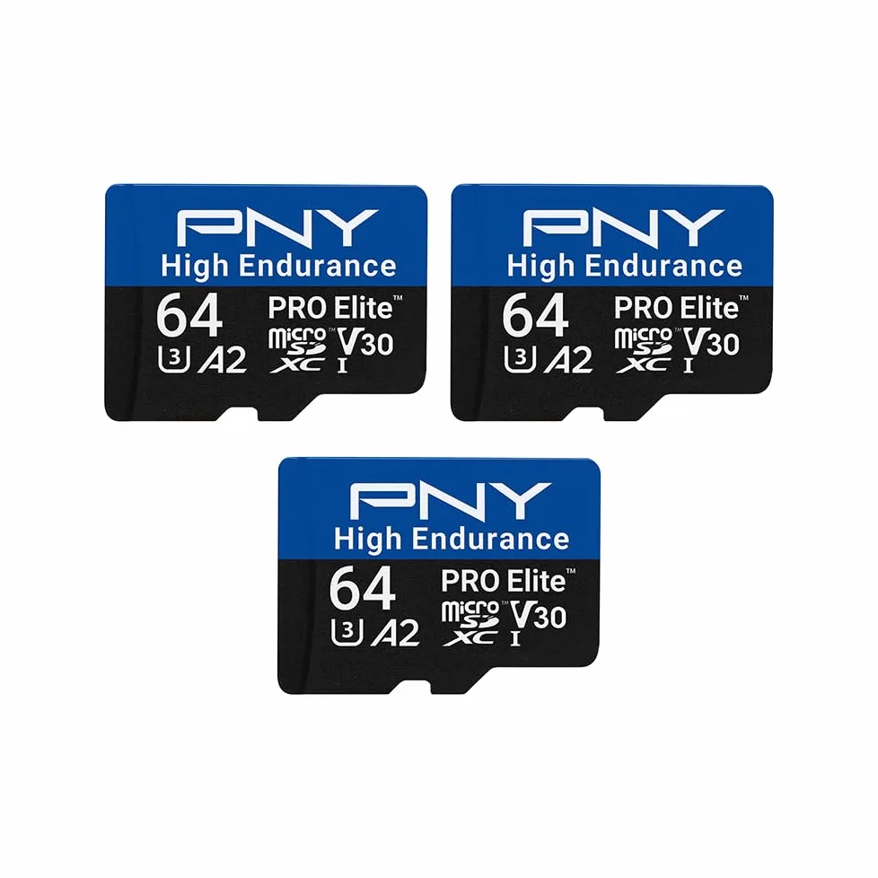PNY 3X 64GB Pro Elite High Endurance C10 U3 V30 A2 microSDXC Carte Mémoire