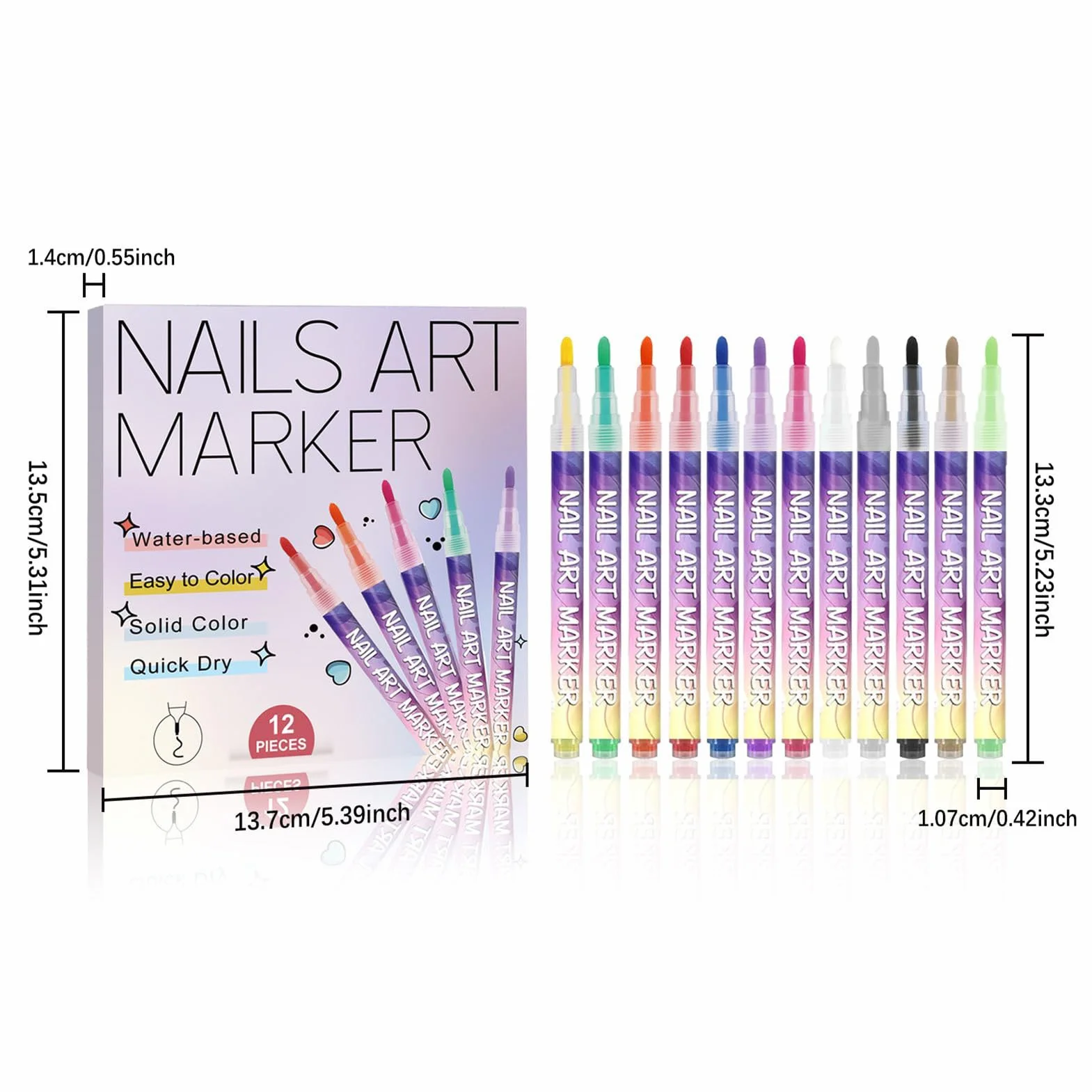 Feutres À Ongles 12 Couleurs Kit Stylo Vernis Ongles 3D Séchage Rapide DIY