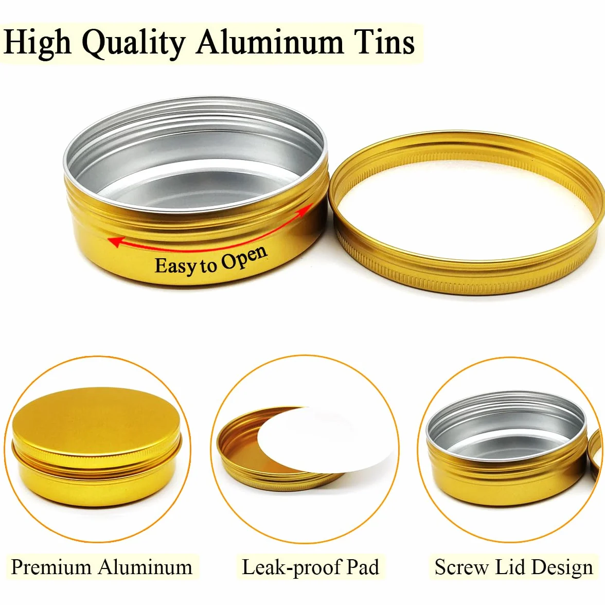 Bocaux en aluminium 100 ml doré avec couvercle à vis lot de 6 pour DIY baume à lèvres crème de visage
