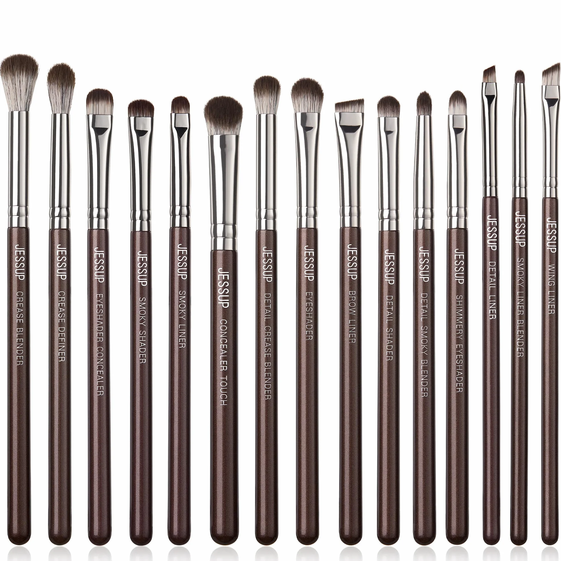 Jessup Lot 15 Pinceaux Maquillage Yeux Professionnels Synthétiques Marron