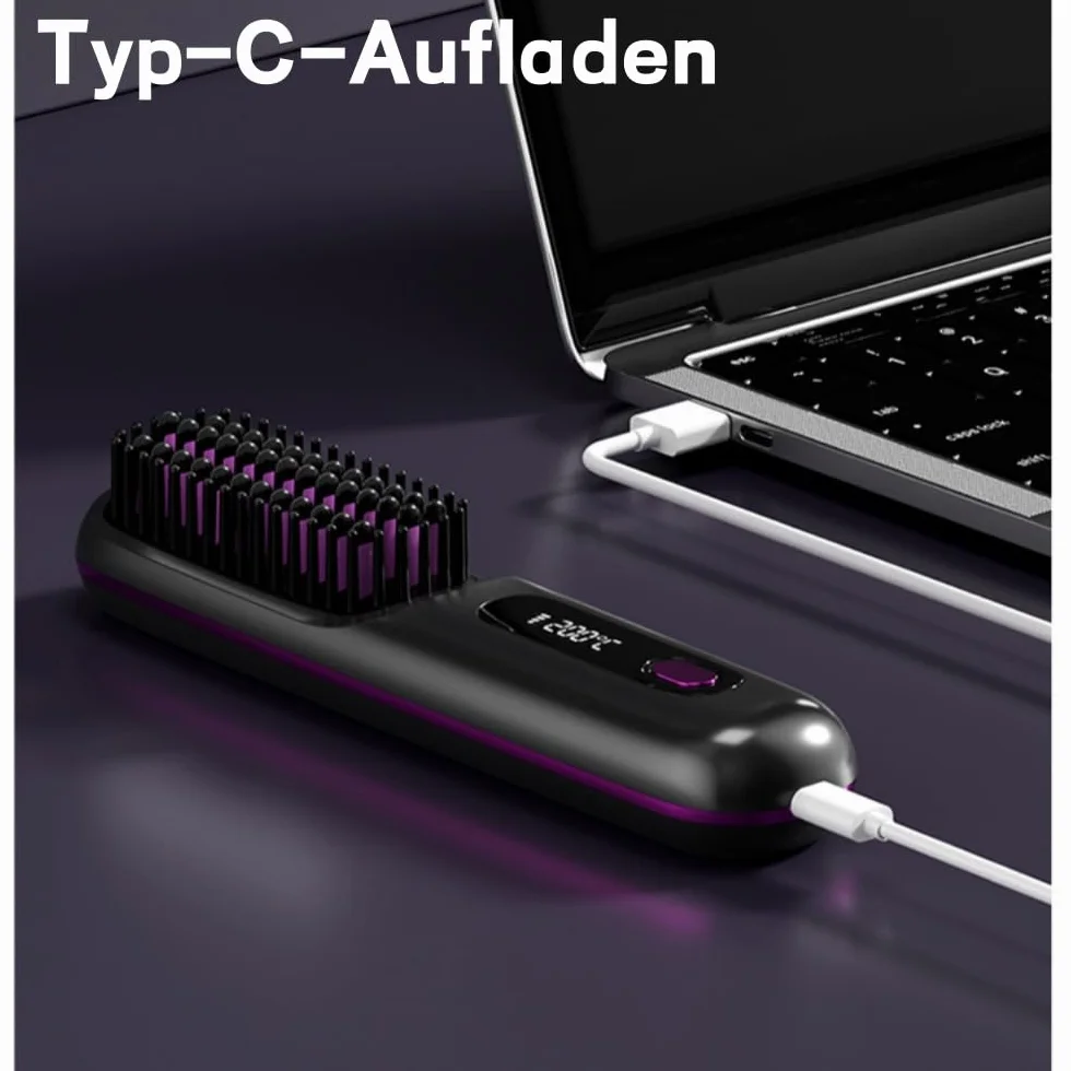 Brosse Lissante Rechargeable Cocoony pour Cheveux Courts avec Affichage LCD, Réglage Température 3 Étapes