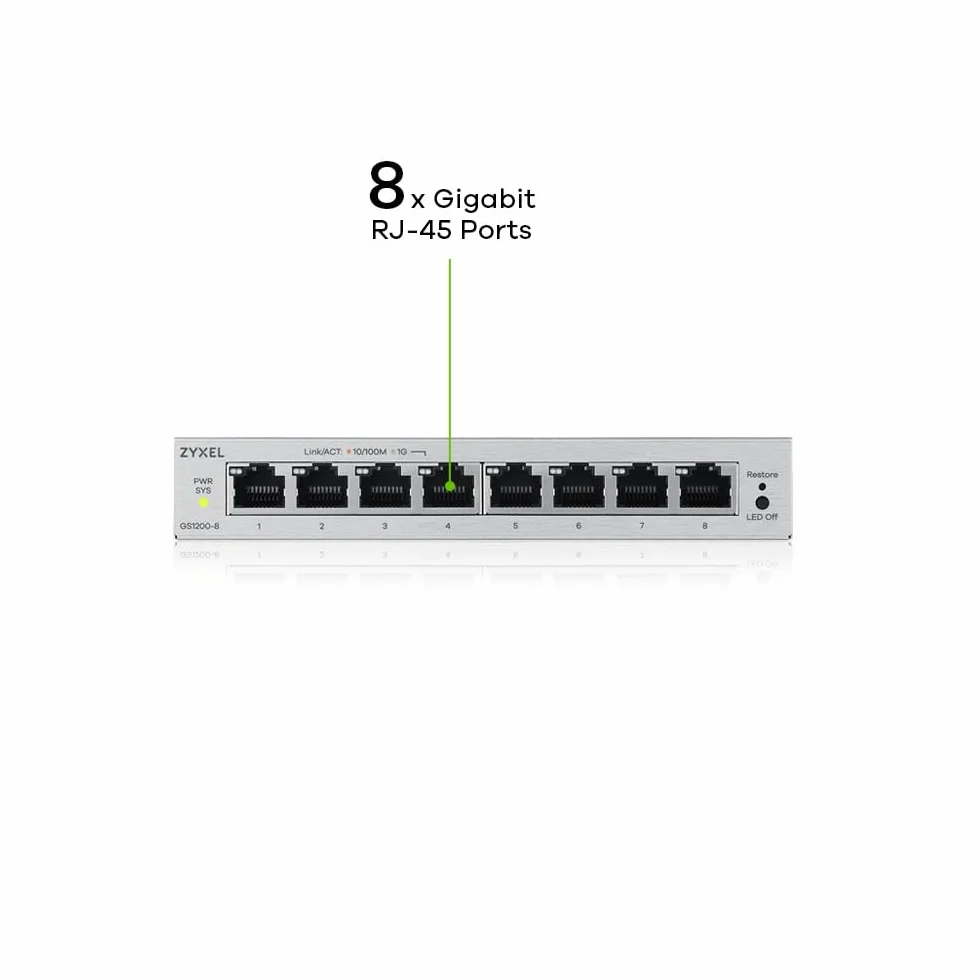 Zyxel Switch Ethernet 8 Ports Gigabit Manageable Web QoS Link Aggregation VLAN IGMP Snooping sans Ventilateur Desktop GS1200-8v3