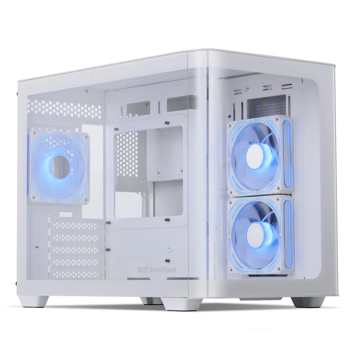 darkFlash Boîtier PC de Jeu Micro-ATX MATX avec 3 Ventilateurs ARGB de 120 mm, Vue panoramique Double Verre trempé, Port USB 3.0, Prend en Charge Double AIO 360 mm, Blanc (DPW90M)