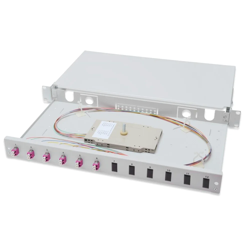 DIGITUS Boîte d'épissure fibre optique 6 couplages - LC - OM4 - 1U 19 pouces - Multi-Mode Duplex - Avec cassette d'épissure - Montage en rack