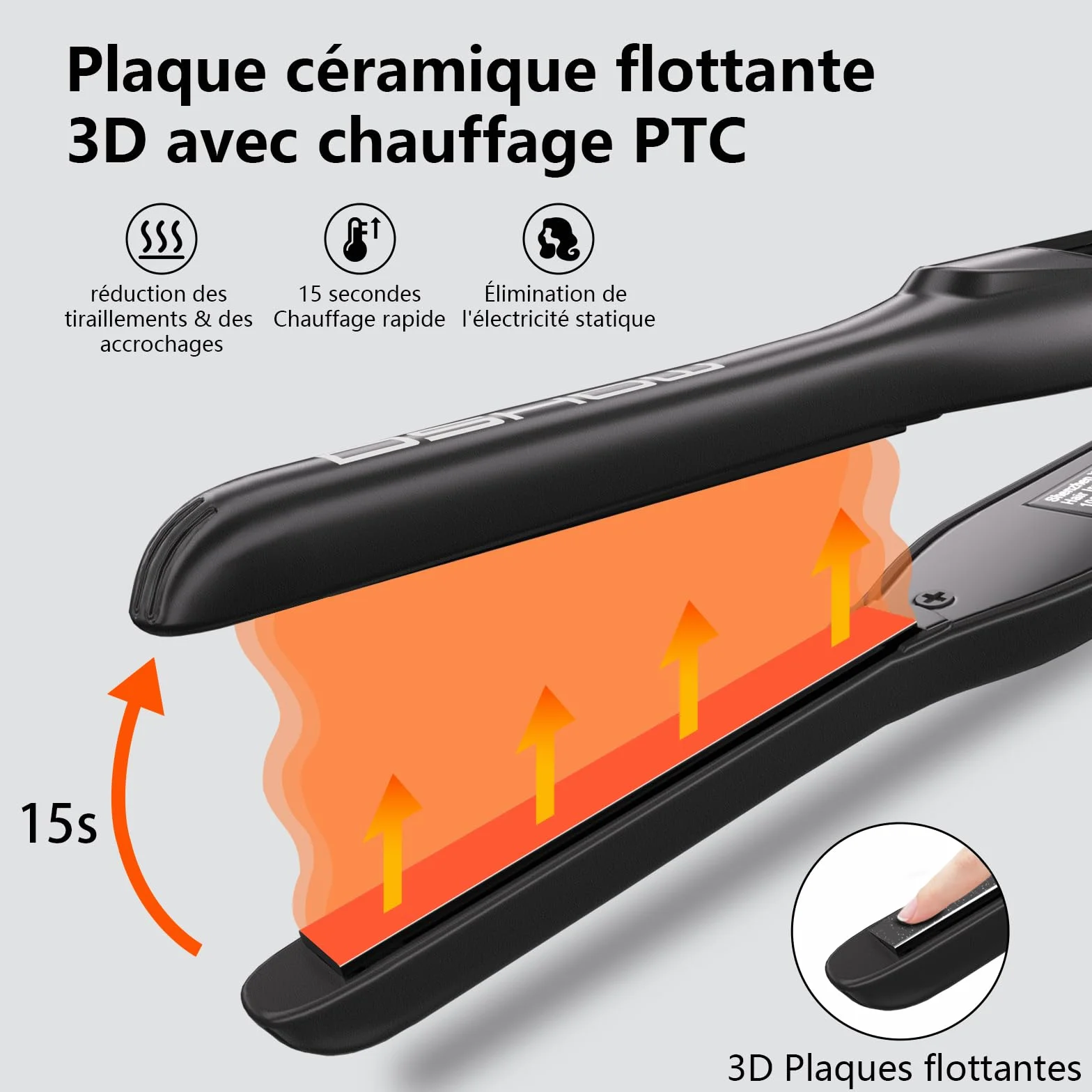 Mini lisseur cheveux court DSHOW, double voltage température réglable, arrêt automatique, chauffe rapide 15s