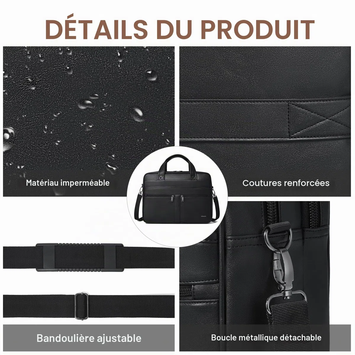 Shrrie Sac à messager en cuir pour homme et femme, sac pour ordinateur portable de 16 pouces, mallette rétro en cuir résistant à l'eau pour homme d'affaires travail