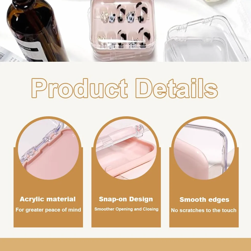 Boîtes de Rangement pour Ongles 12 Pièces 6.5 x 6.5 x 0.8CM Présentoir Press on Nails avec Ruban Adhésif Double Face