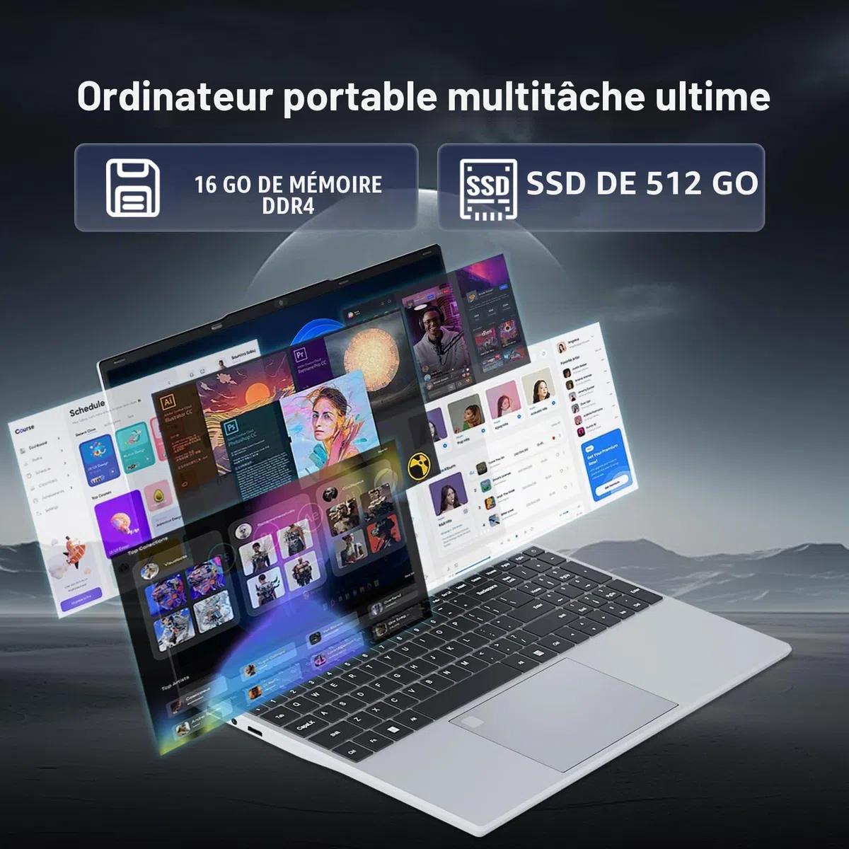 15,6" Ordinateur Portable FHD IPS avec Celeron N95 Processor, 16Go RAM 512Go SSD, Win 11 PC Portable avec Clavier Rétroéclairé et Empreinte Digitale, Laptop USB3.0, HDMI, Wi-FI5, BT4.2, 5000mAh