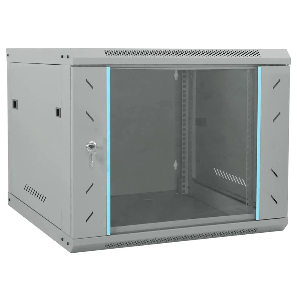 Armoire réseau 60 x 60 x 50 cm - Boîtier mural 19" - Armoire serveur en acier verrouillable pour technologie réseau, équipement informatique, gris