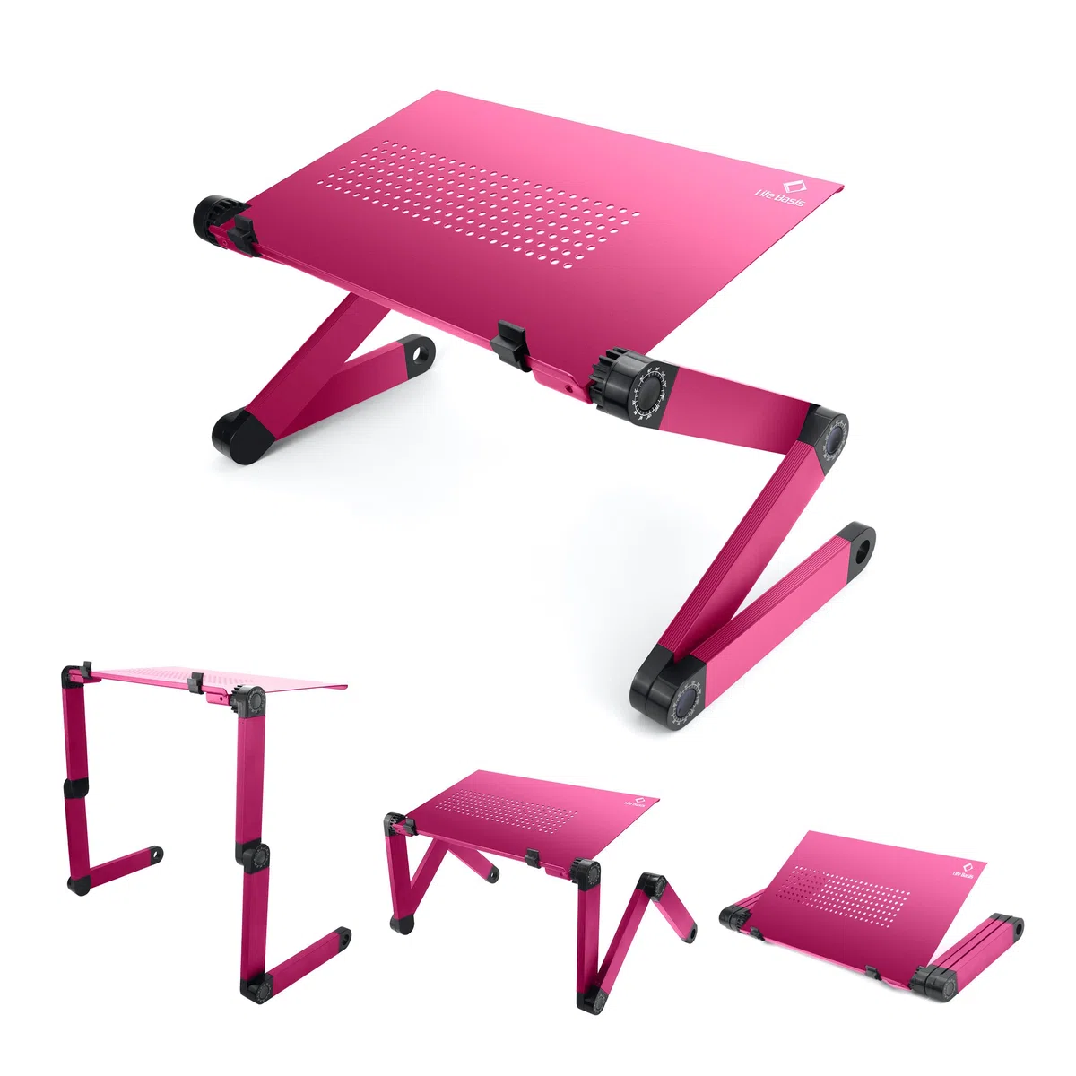 LifeBasis Table de Lit Pliable Table Ordinateur Réglable Compacte Légère pour PC Portable Plateau Table de Lecture pour Ultrabook Livre Magazine et Petit Déjeuner Rose