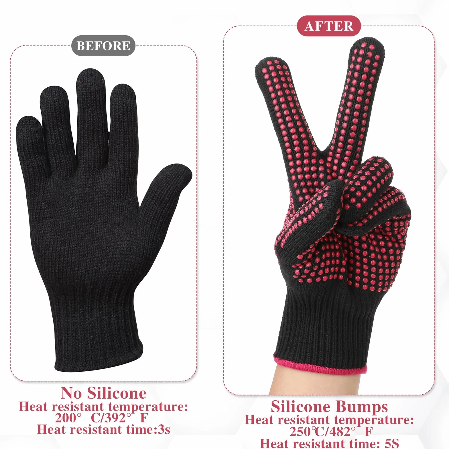 Lot de 2 gants résistants à la chaleur avec points en silicone antidérapants pour coiffer