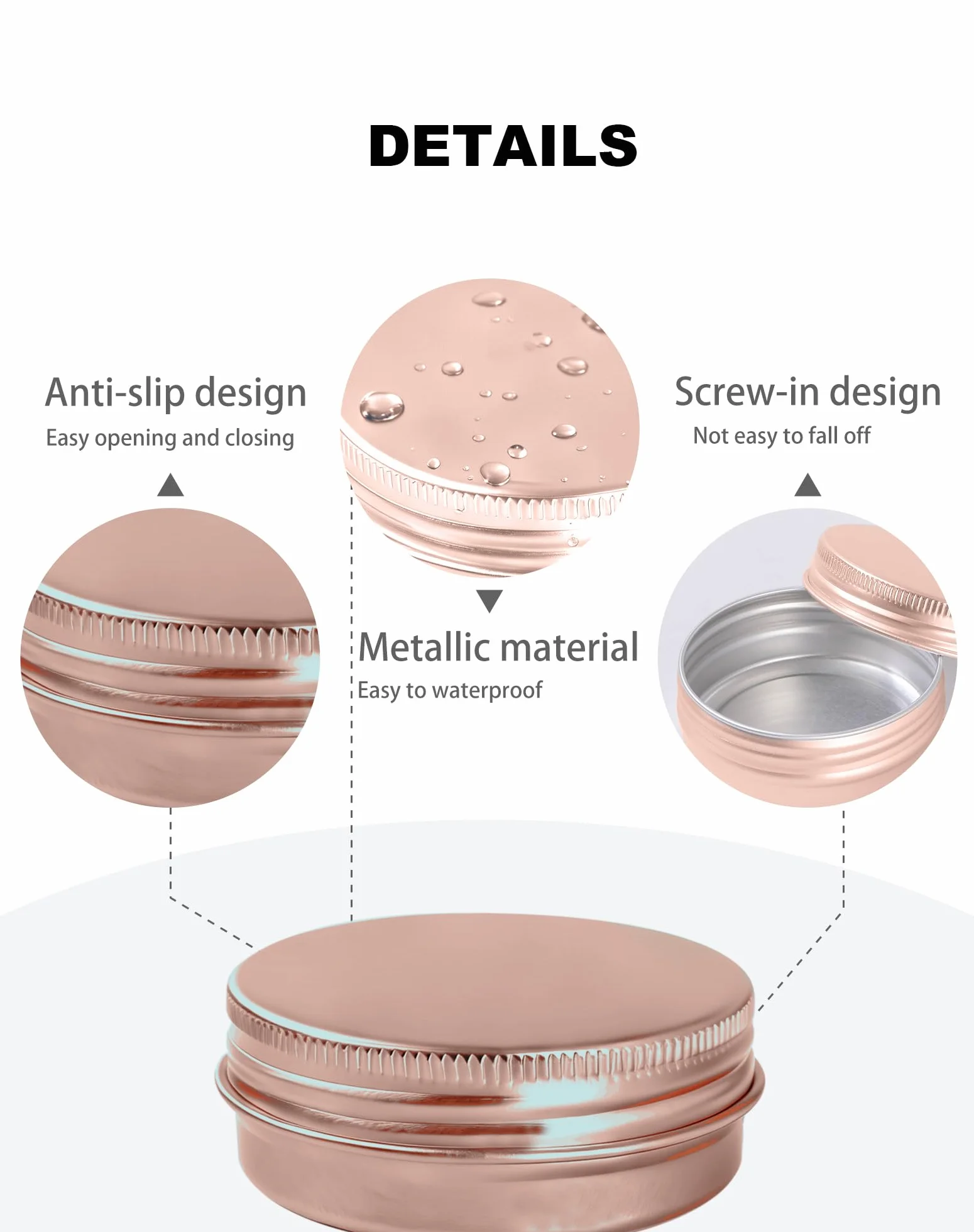 Boîte Aluminium Ronde Rose Gold 30ml Pot Bougie Vide avec Couvercle à Vis Contenant Cosmétique Étanche