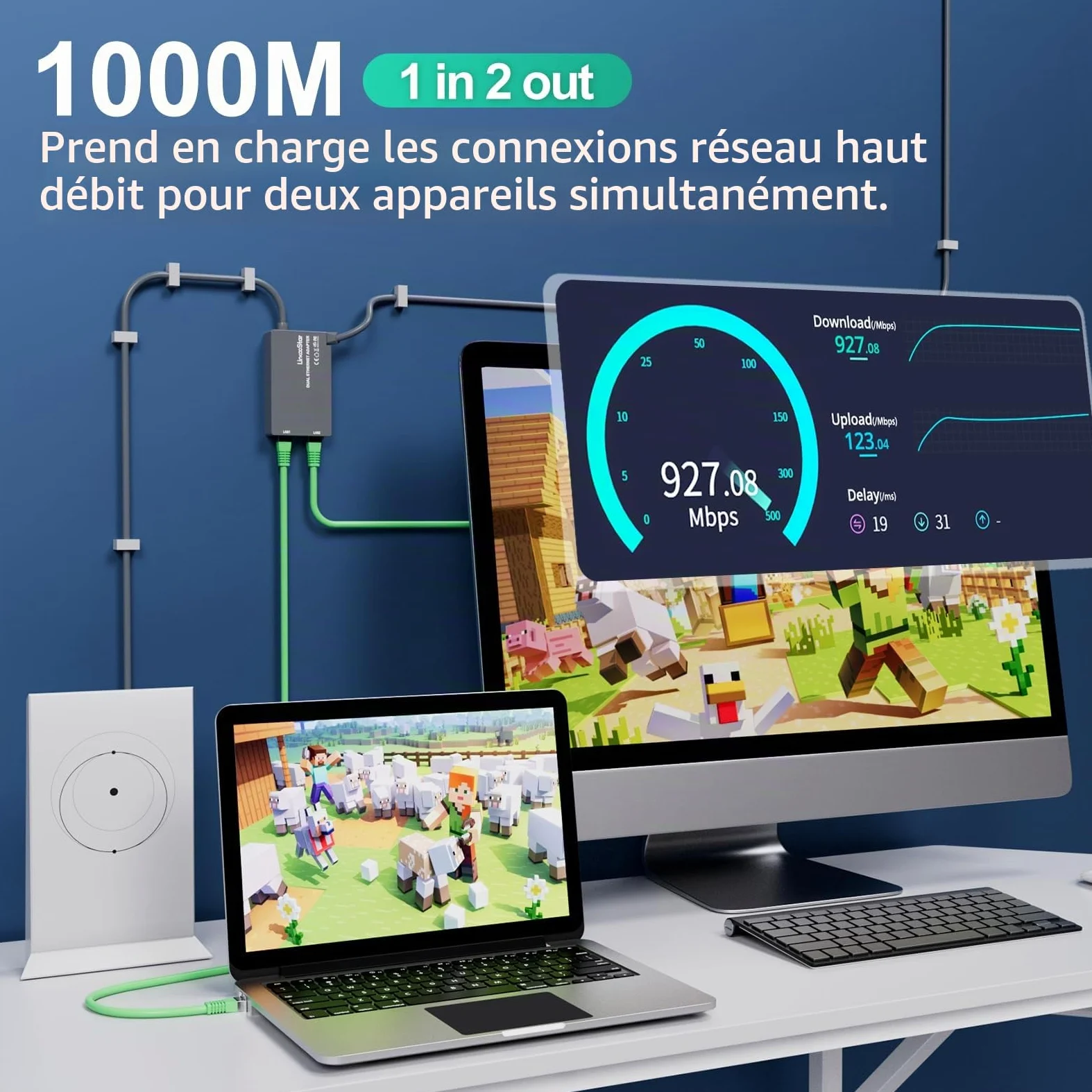 Adaptateur Ethernet Linkoostar Multi Ports Star Link pour Star Link Gen 2, RJ45 Connexion réseau Rapide et Stable 1 à 2 [2 Appareils réseau simultanément] - jusqu'à 1 Gbps