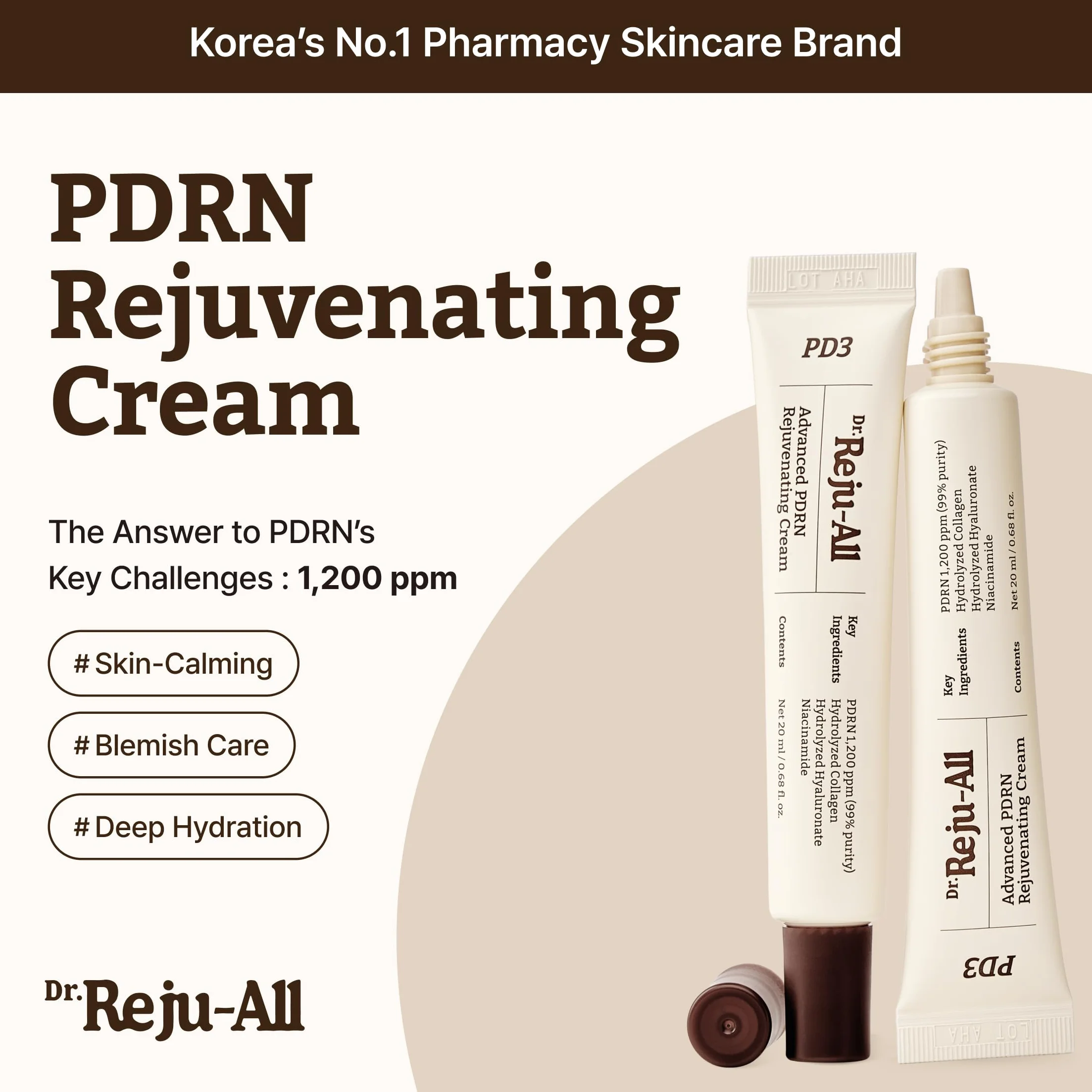 Dr.Reju-All Crème Rajeunissante Advanced Pdrn - Adn De Saumon Pur À 99% - Hydratant Visage - Soin Coréen - 20ml
