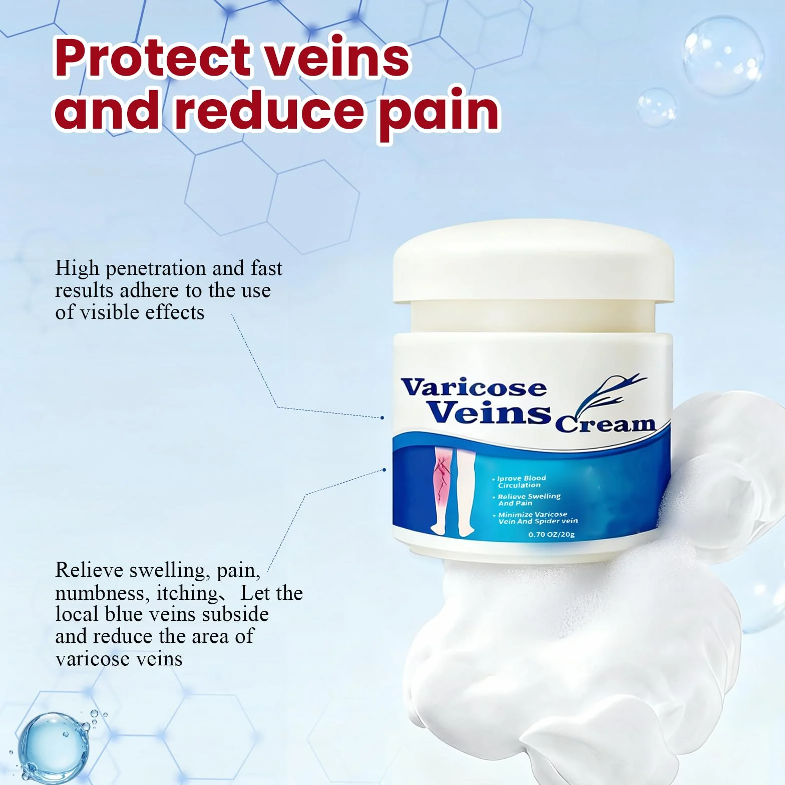Crème pour Varices 20g Soulage Jambes Fatiguées Lourdes