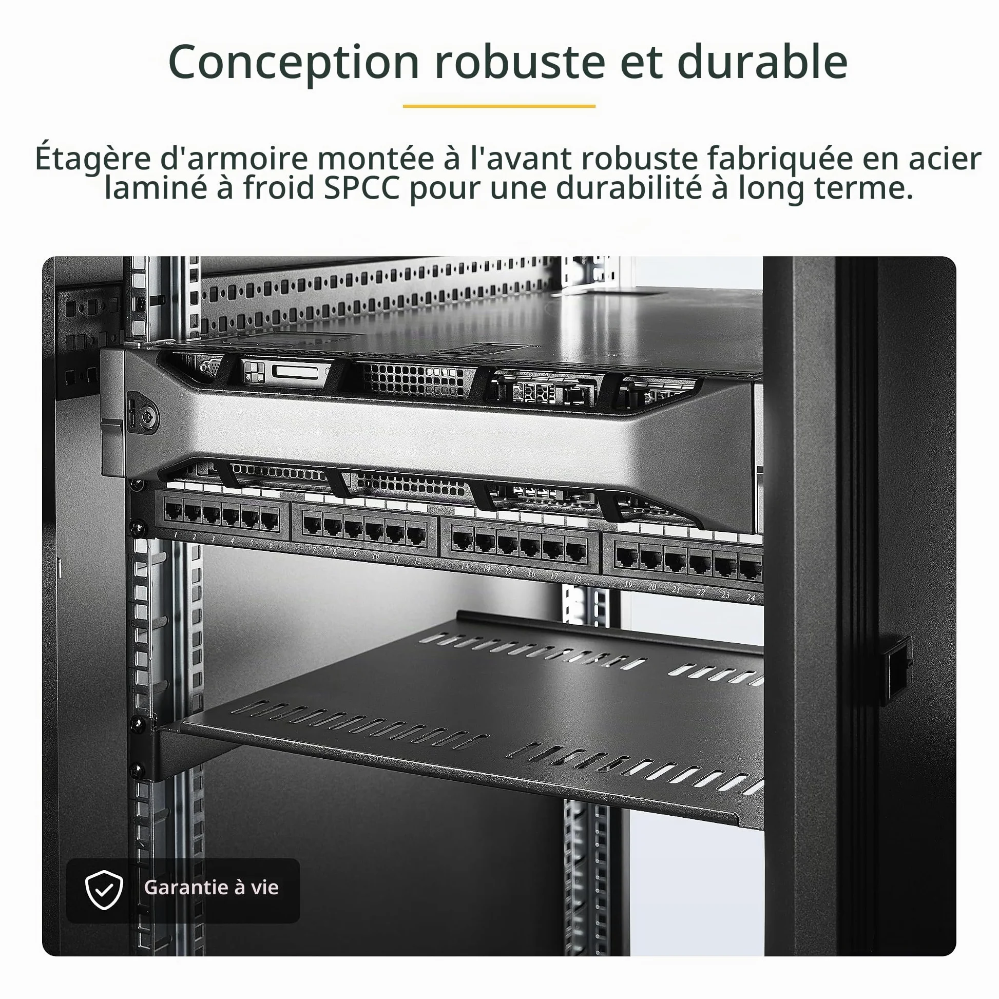 StarTech Étagère Ventilée 1U 19", 30,5cm, 25kg, Noir (SHELF-1U-12-FIXED-V) | Plateau cantilever universel, Rack serveur, Équipement réseau, Baie brassage, Acier