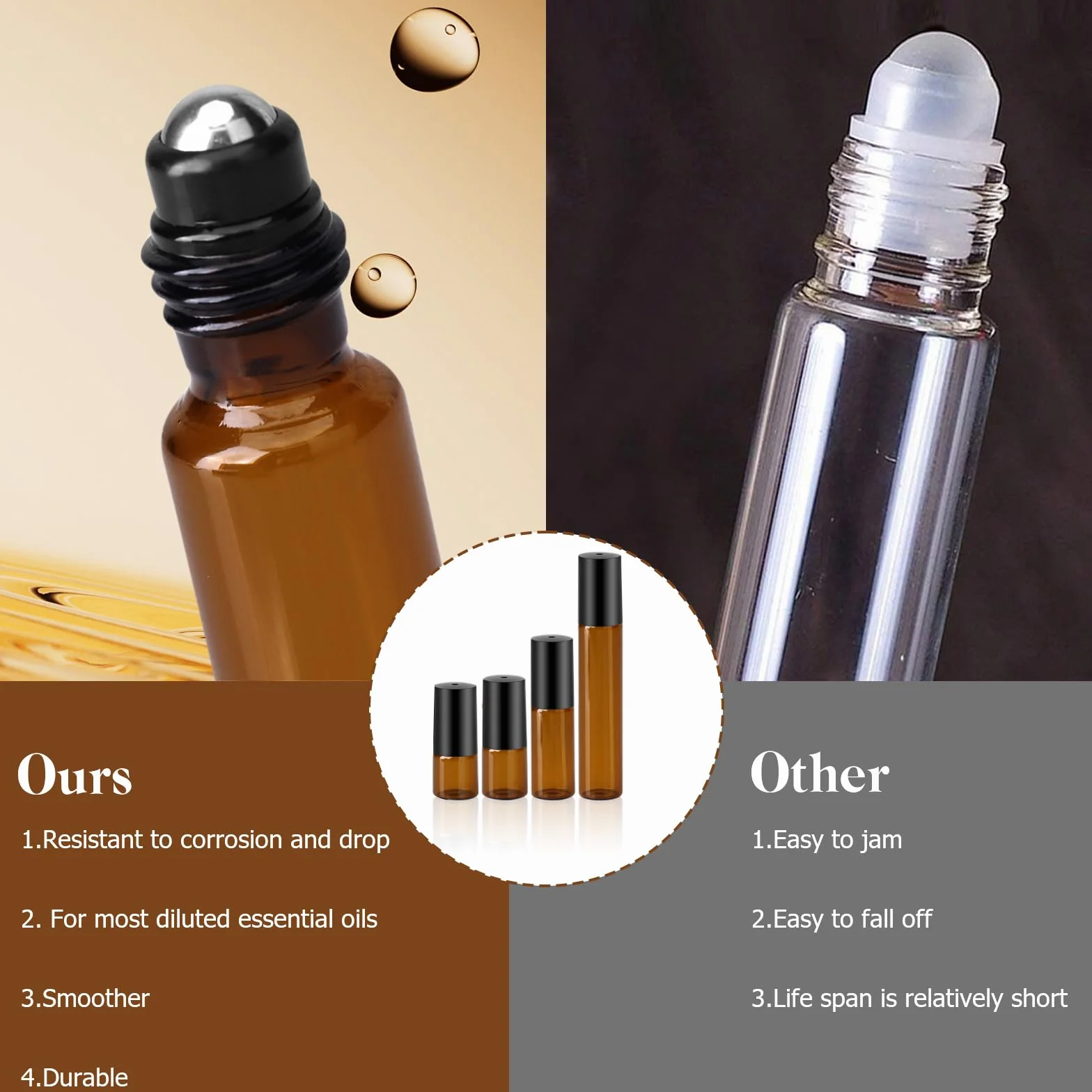 32 Flacon Huile Essentielle Vide 2/3/5/10ML Cosmetic Roller Bottle Fragrance Roll On