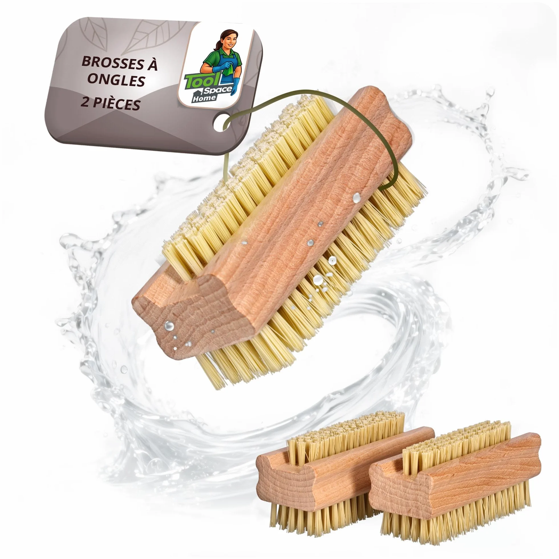 Brosse à Ongles pour les mains Main Bois Manucure Pedicure Poil Dur Brossé Nettoyant Soies d'Agave Bois Naturel 2 Pièces