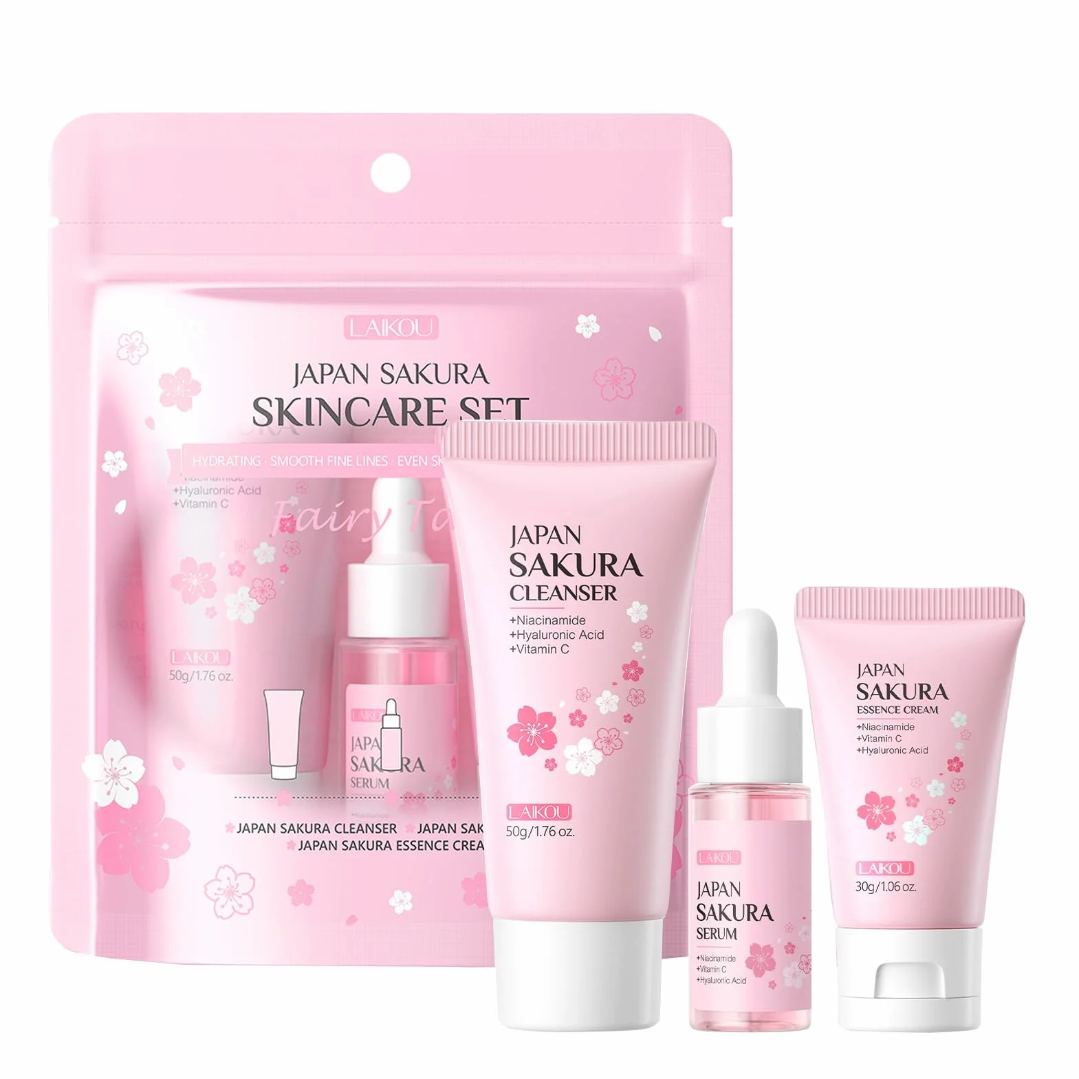 Sakura Ensemble de Soins de la Peau, Trousse de Voyage avec Crème Nettoyante, Toner, Sérum, Set Hydratant