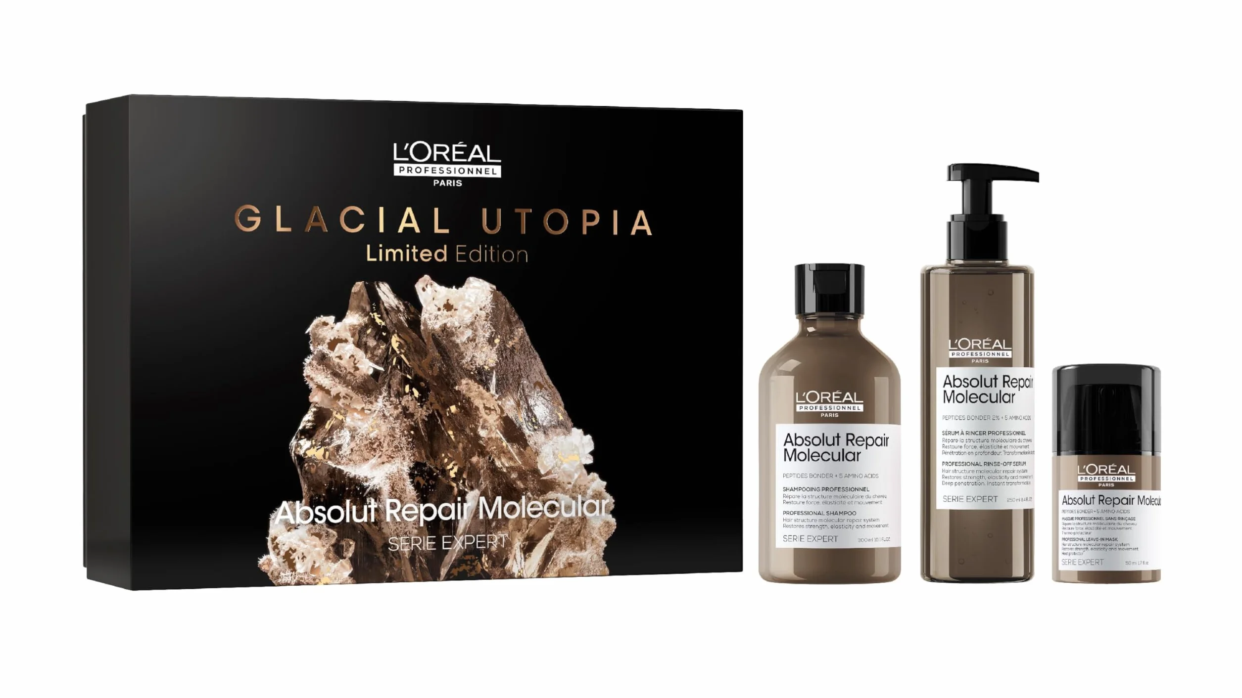 L'Oréal Professionnel Coffret Cadeau Absolut Repair Molecular Trio Shampoing Sérum Masque Édition Limitée Serie Expert