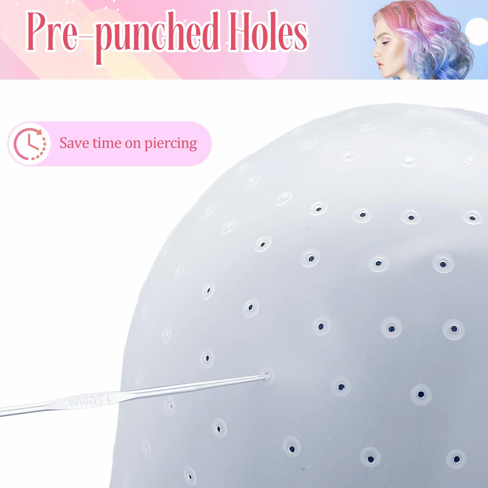 Bonnet Meches Cheveux Trous Pré-percés Professionnel Kit Coloration Cheveux 7 Pcs
