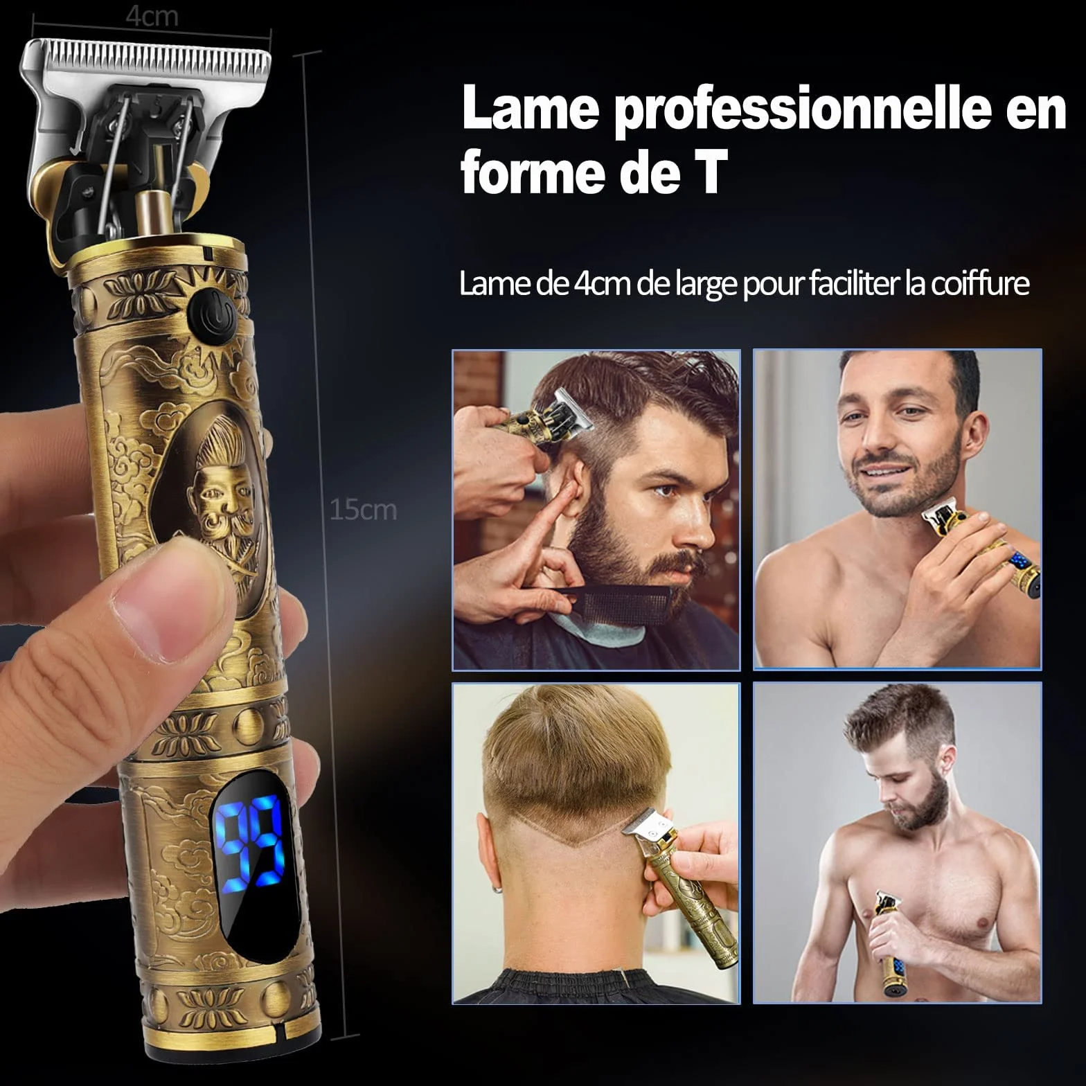 Tondeuse Cheveux Hommes Professionel Sans Fil Rasoir Écran LED Rechargeable Silencieuse