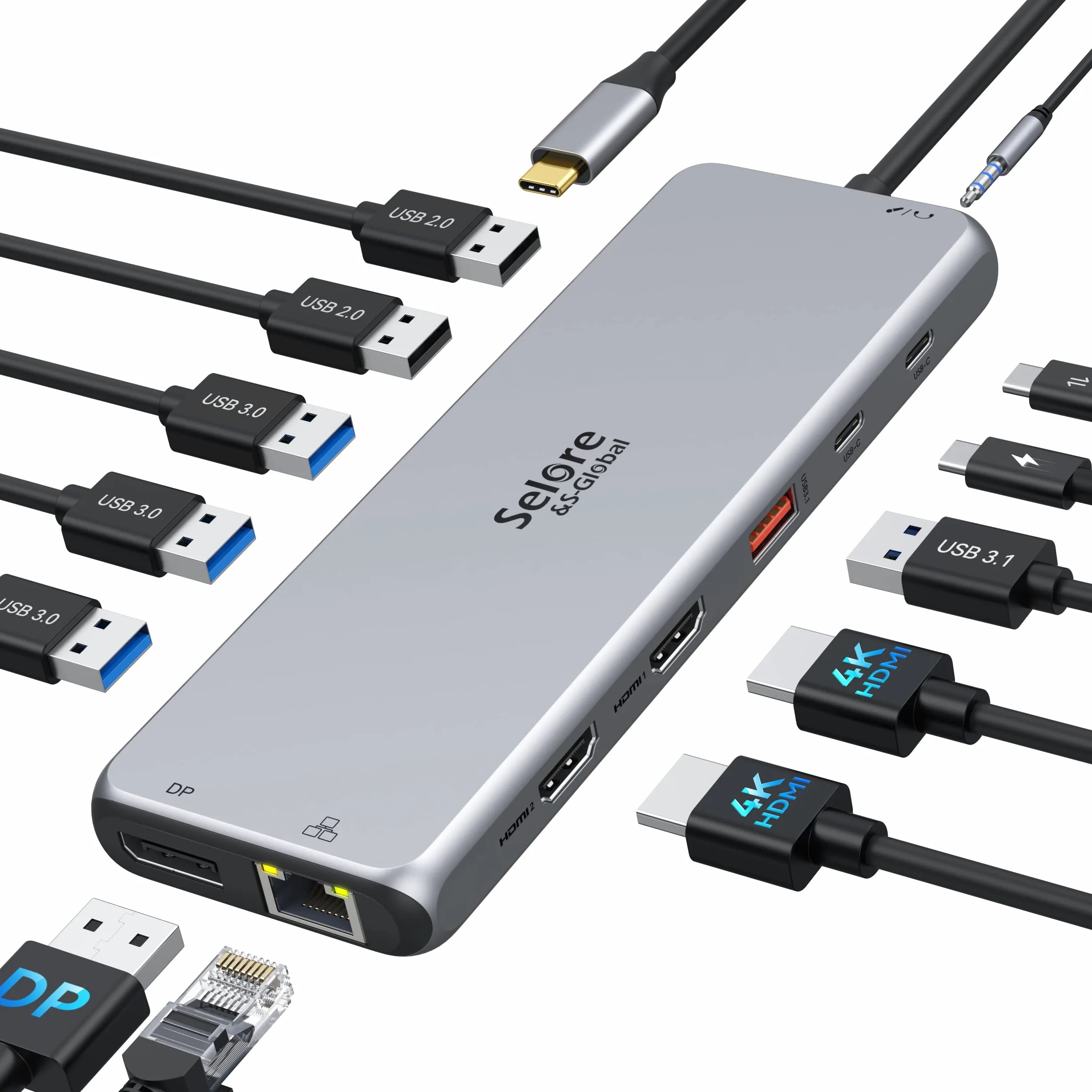 Docking Station USB C Dock USB C Double Monitor, 13 en 1 HUB USB C Dual HDMI, Displayport, USBC 3.1, PD 100W, USB 3.1/3.0/2.0, Ethernet RJ45, Stations d'accueil USBC Multiport pour MacBook HP Dell | Stations d'accueil 2 HDMI, Displayport, USB C 3.1, PD 10