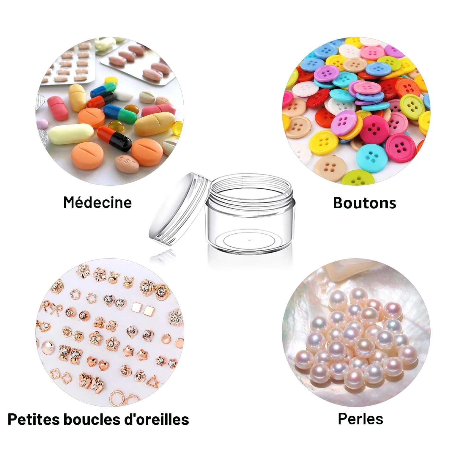 Petits pots 5ml avec couvercle, étiquettes et spatule, mini récipients transparents pour échantillons cosmétiques