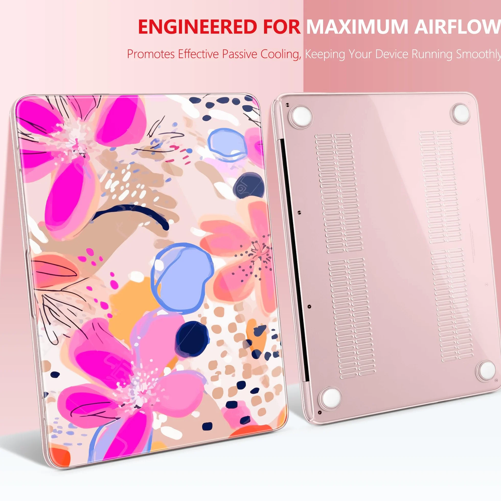 Coque rigide compatible MacBook Neo 13" 2026 A3404 A18 Pro Touch ID plastique motif floral avec protecteurs clavier écran bouchons poussière