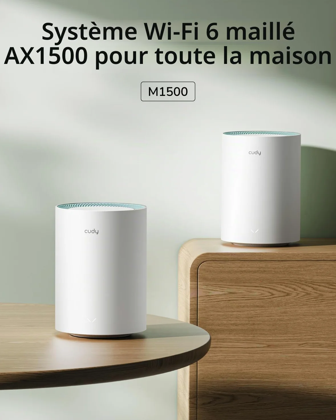 Cudy Système maillé Wi-FI 6 AX1500 pour Toute la Maison, M1500 3-Pack | Wi-Fi 6 bi-bande 1201 + 300 Mbps, 3 ports GbE, réseau maillé transparent, client VPN WireGuard, for business, pour la maison