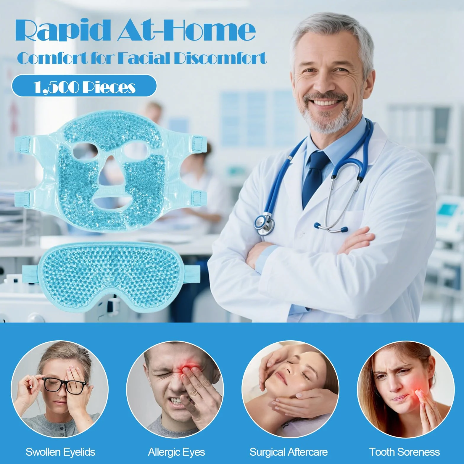 Masque Froid en Gel Réutilisable pour Visage, Réduit Gonflements Cernes Sécheresse Oculaire, Compresse Froide Chaude Maux de Tête