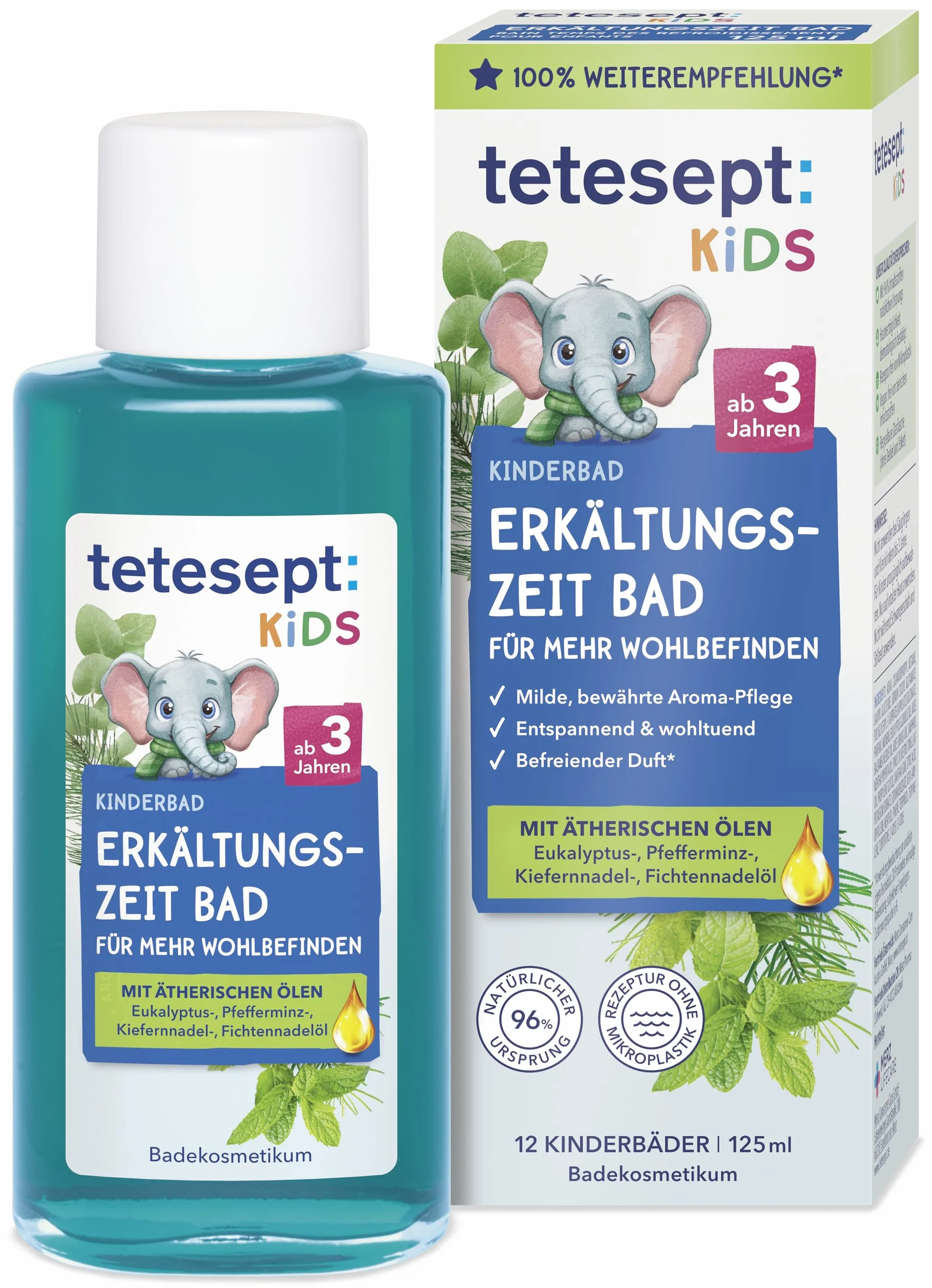 Tetesept Kinderbad Erkältungszeit Bad mit 5 ätherischen Ölen 125 ml