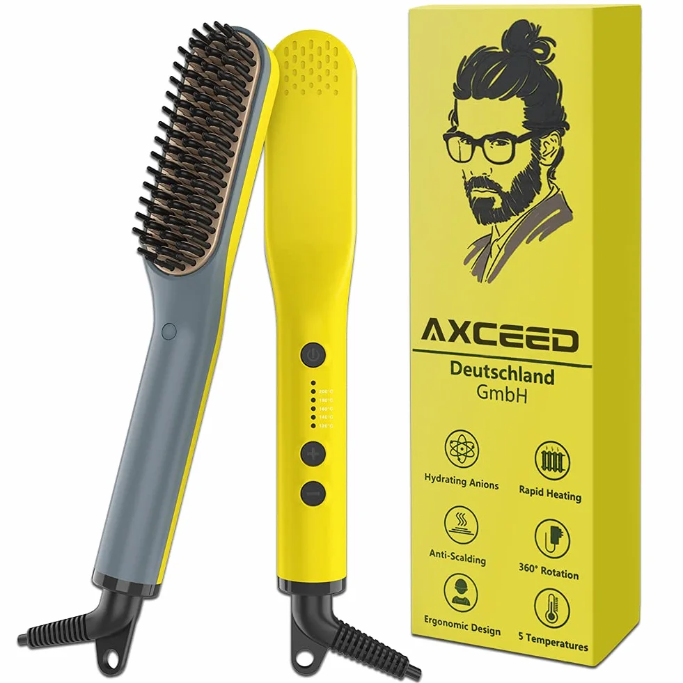 Lisseur Barbe Homme 2 en 1 Brosse Lissante Cheveux Multifonctionnel Rapide Peigne Chauffant