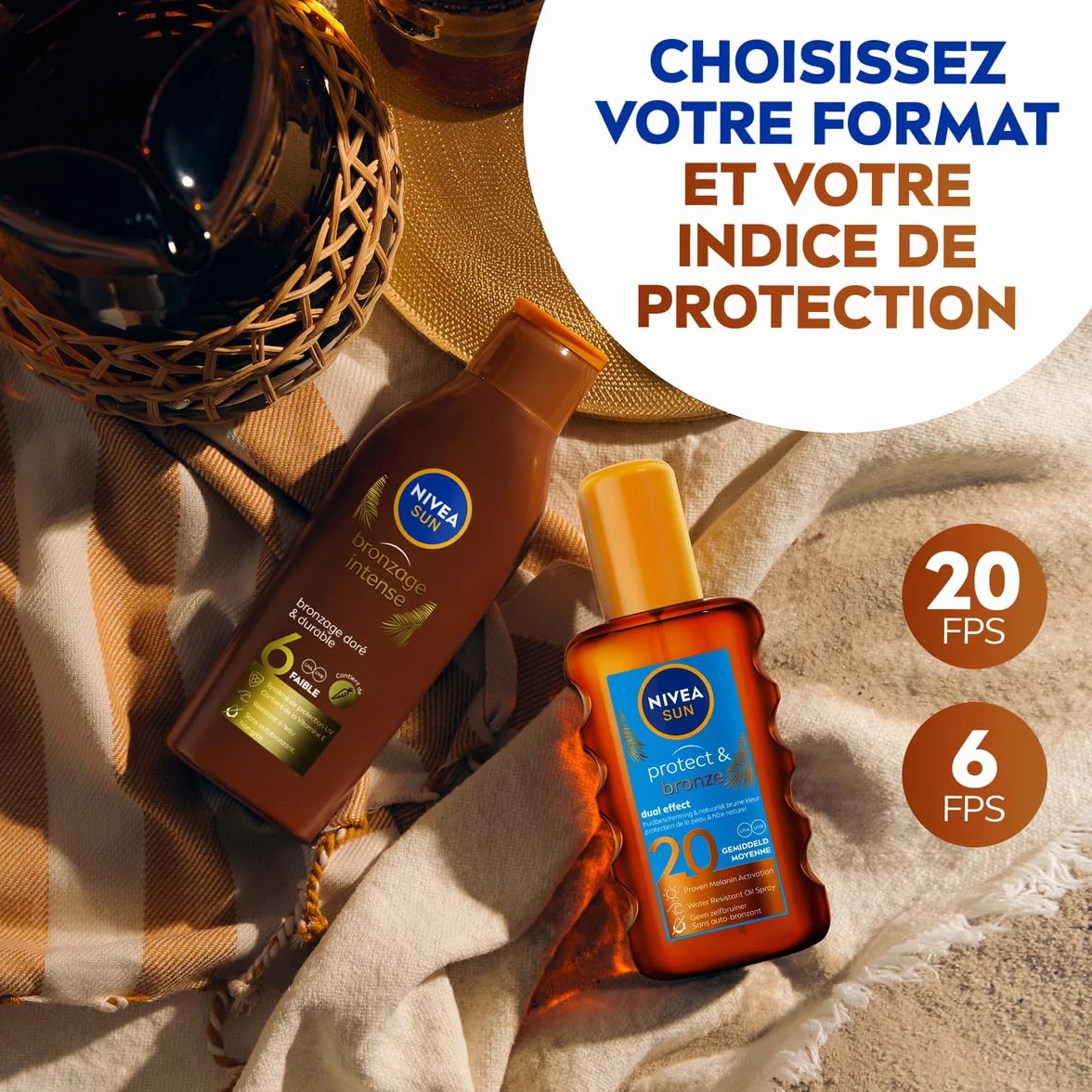 NIVEA SUN Lait Solaire Bronzage Intense FPS 6 Protection Teint Hâlé Extrait Carotène Vitamine E 200 ml