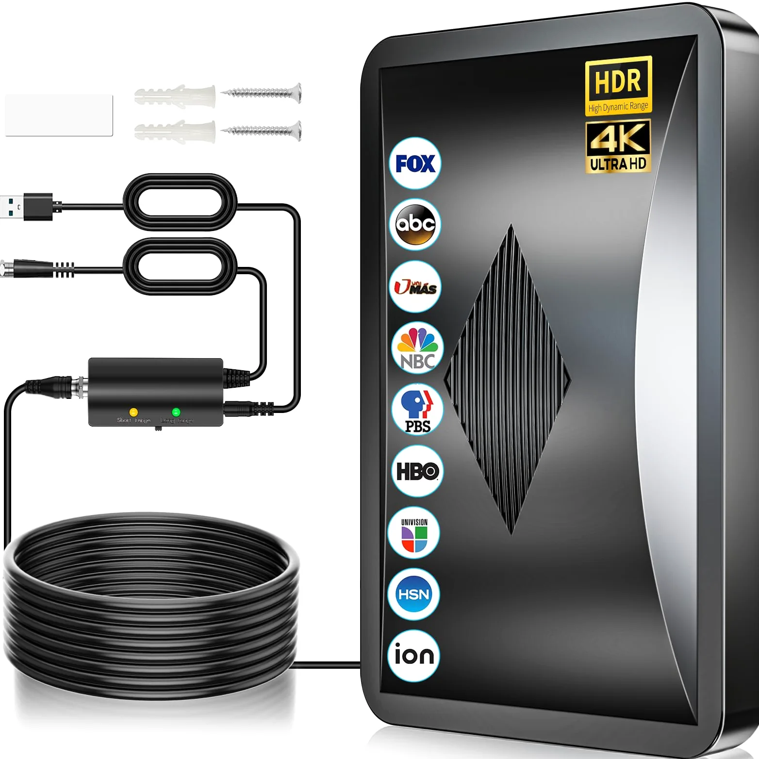 Antenne 2026 pour Smart TV d'intérieur, plus de 8 000 km antenne TV pour chaînes locales, antenne HDTV longue portée, antenne numérique avec amplificateur de signal – 4K 8K 1080p, câble coaxial de