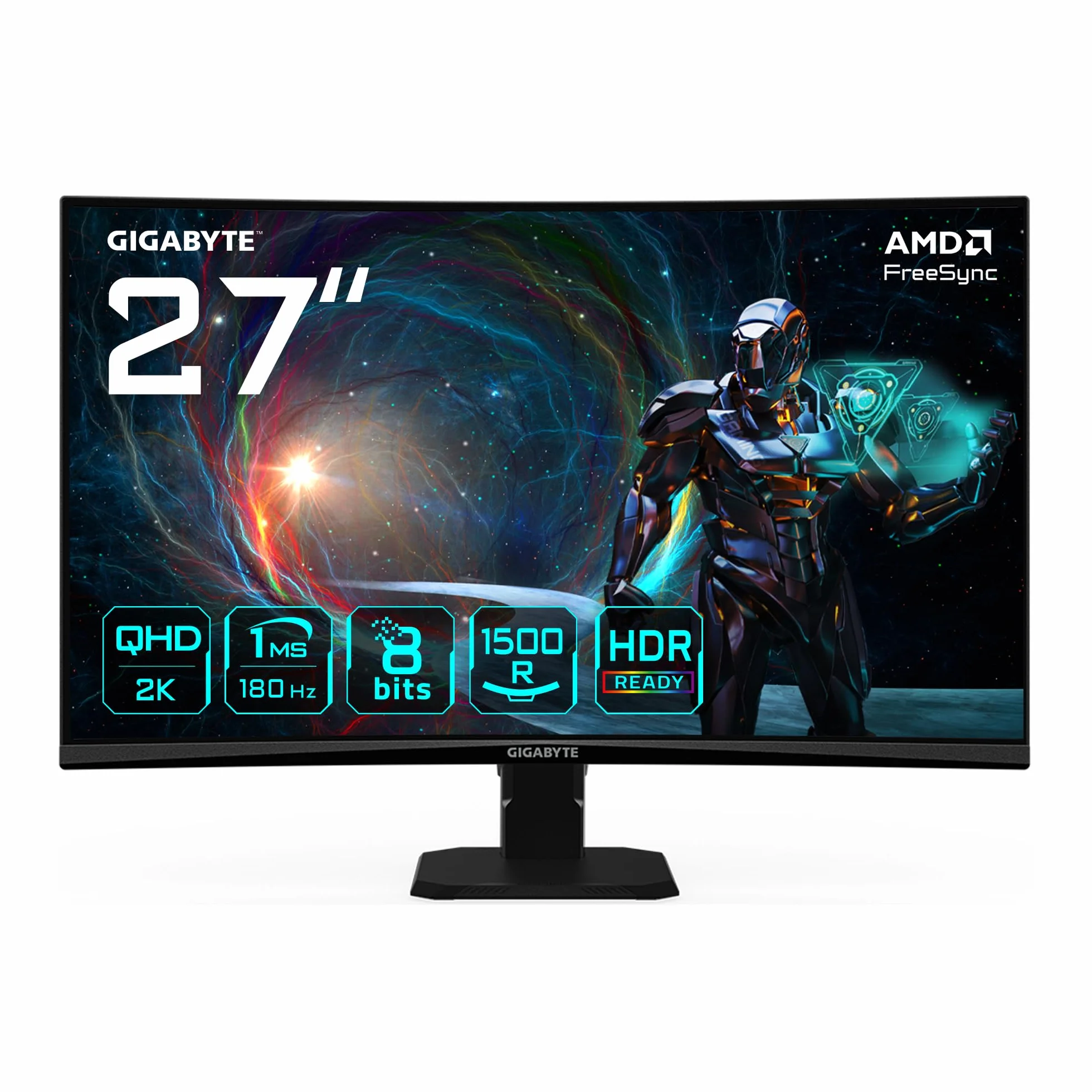 GIGABYTE GS27QCA 27" Moniteur Gaming Incurvé QHD - 2560 x 1440, 180Hz, 1ms, 250 CD/m², FreeSync, HDR Ready, HDMI 2.0, DisplayPort 1.4
