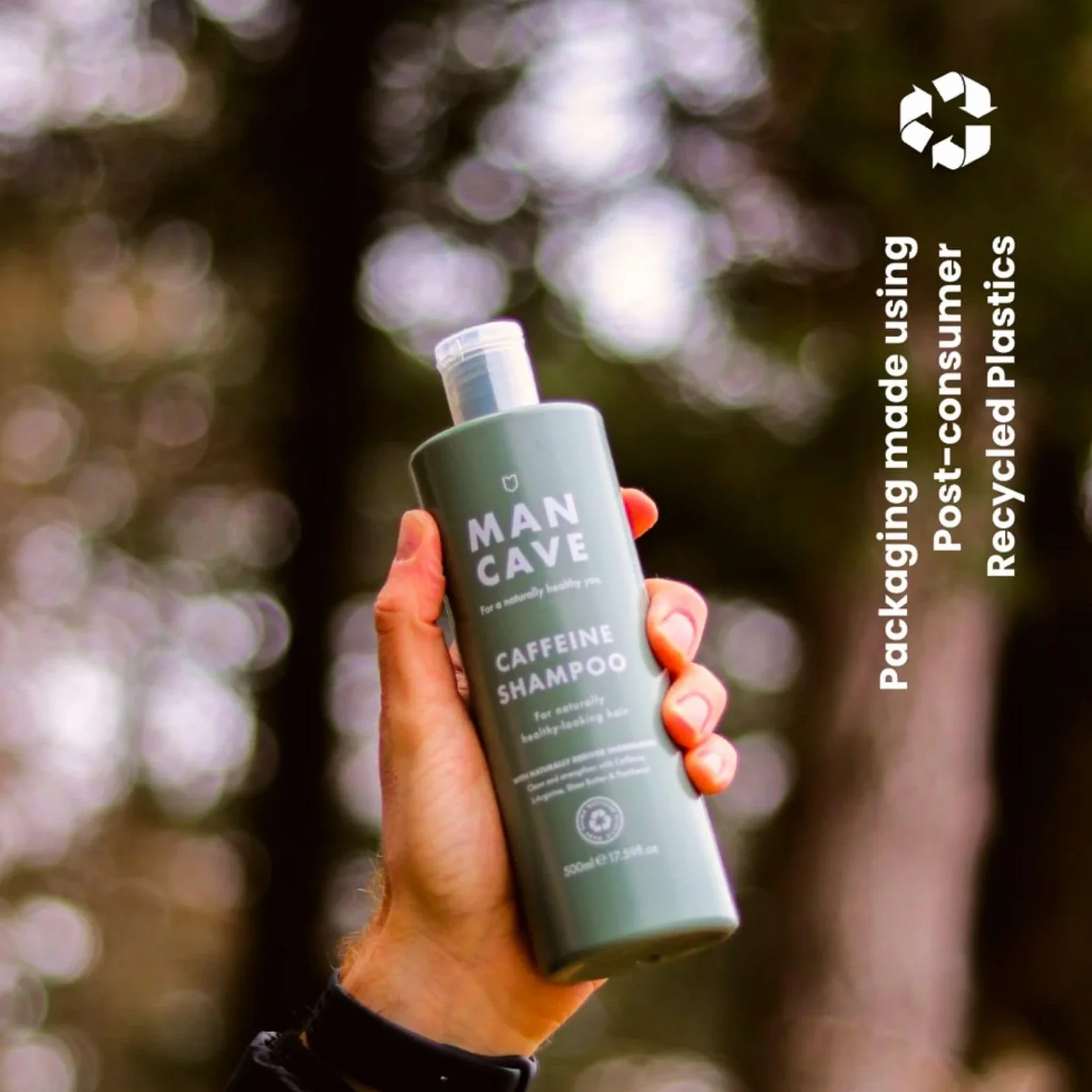 ManCave Shampoing Hommes à la Caféine 500 ml, Soutient la Pousse de Cheveux, Sans Sulfate, Vegan