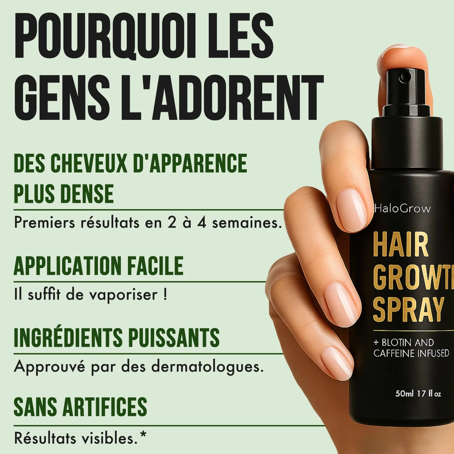 Serum Pousse Cheveux Spray à la Biotine, Caféine, Huile de Ricin et Aminexil - Favorise la Pousse Rapide (3 mois)