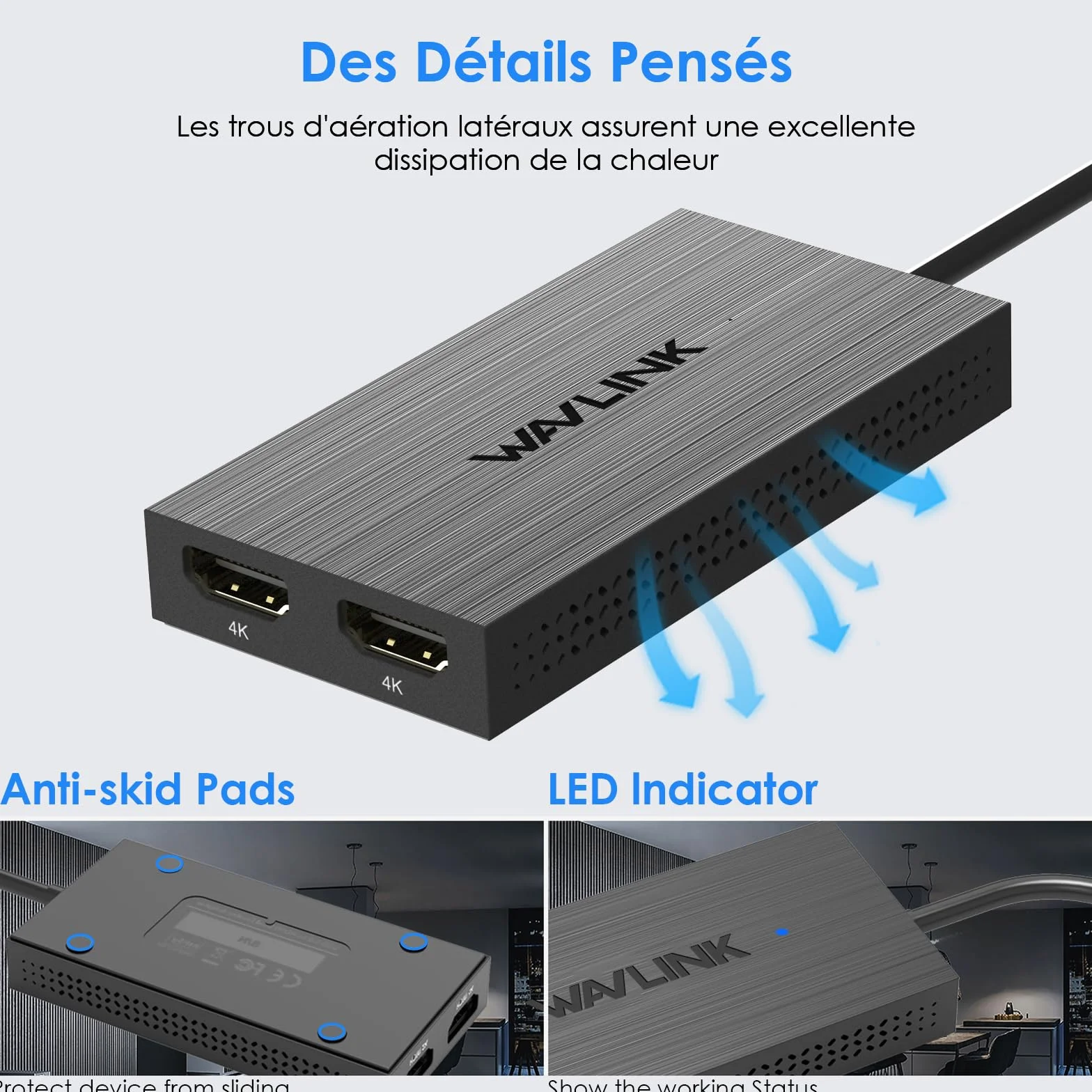 WAVLINK Adaptateur USB 3.1/USB C vers HDMI Double, DisplayLink Dual 4K@60Hz Monitor Hub