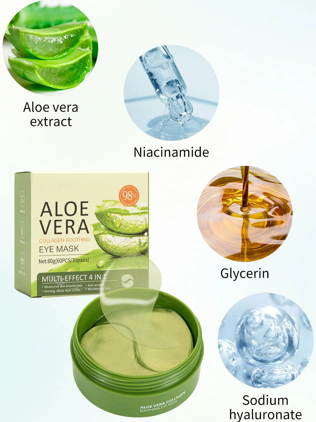 Patchs pour les yeux contre les cernes et rides, hydratants, aloe vera, lot de 60