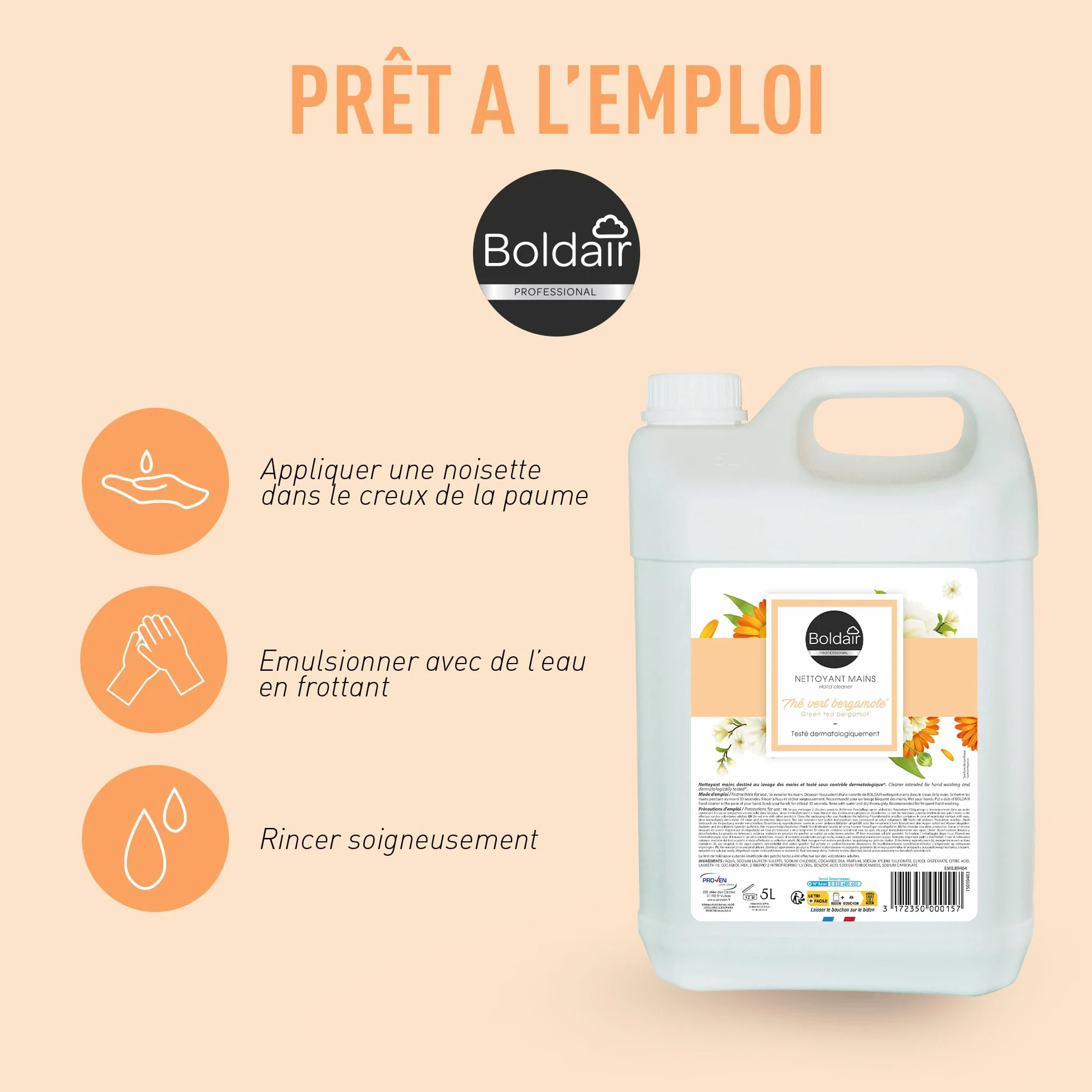 BOLDAIR Savon Crème Lavante Mains Thé Vert Bergamote 5L