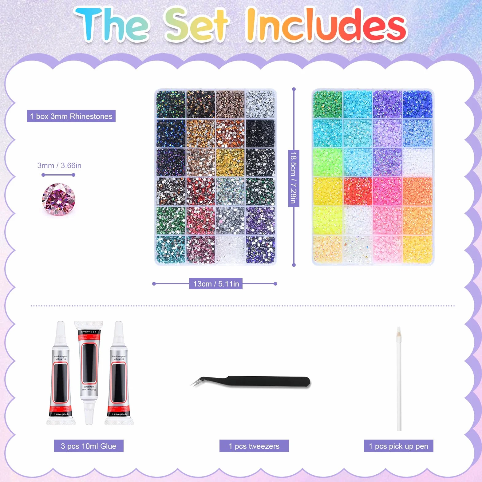 Kit Strass à Coller 48000PCS 48 Couleurs, Strass 3 mm Flatback pour Nail Art et DIY Décoration