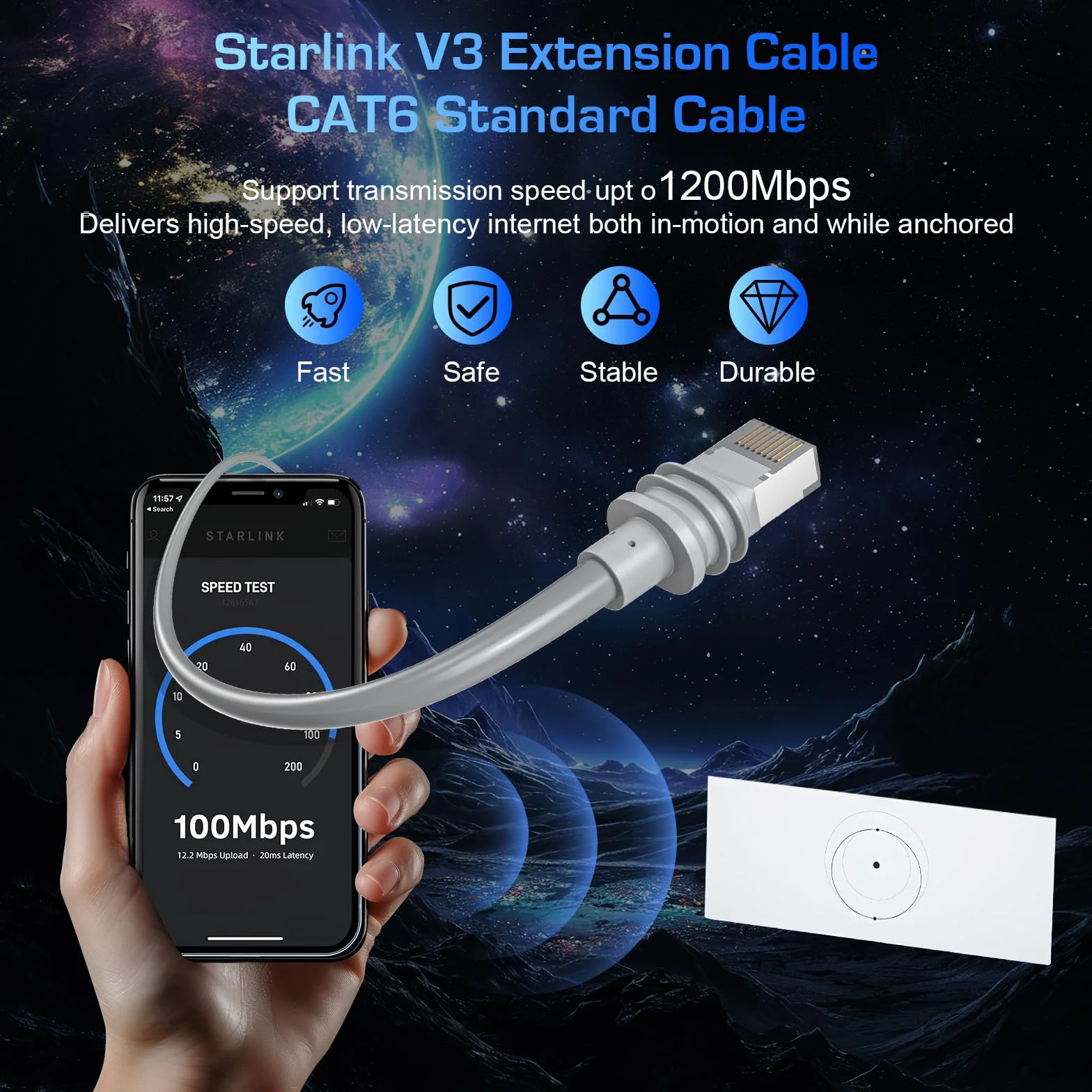 Câble Starlink Gen3 V3 40 m étanche gris pour kit standard Starlink