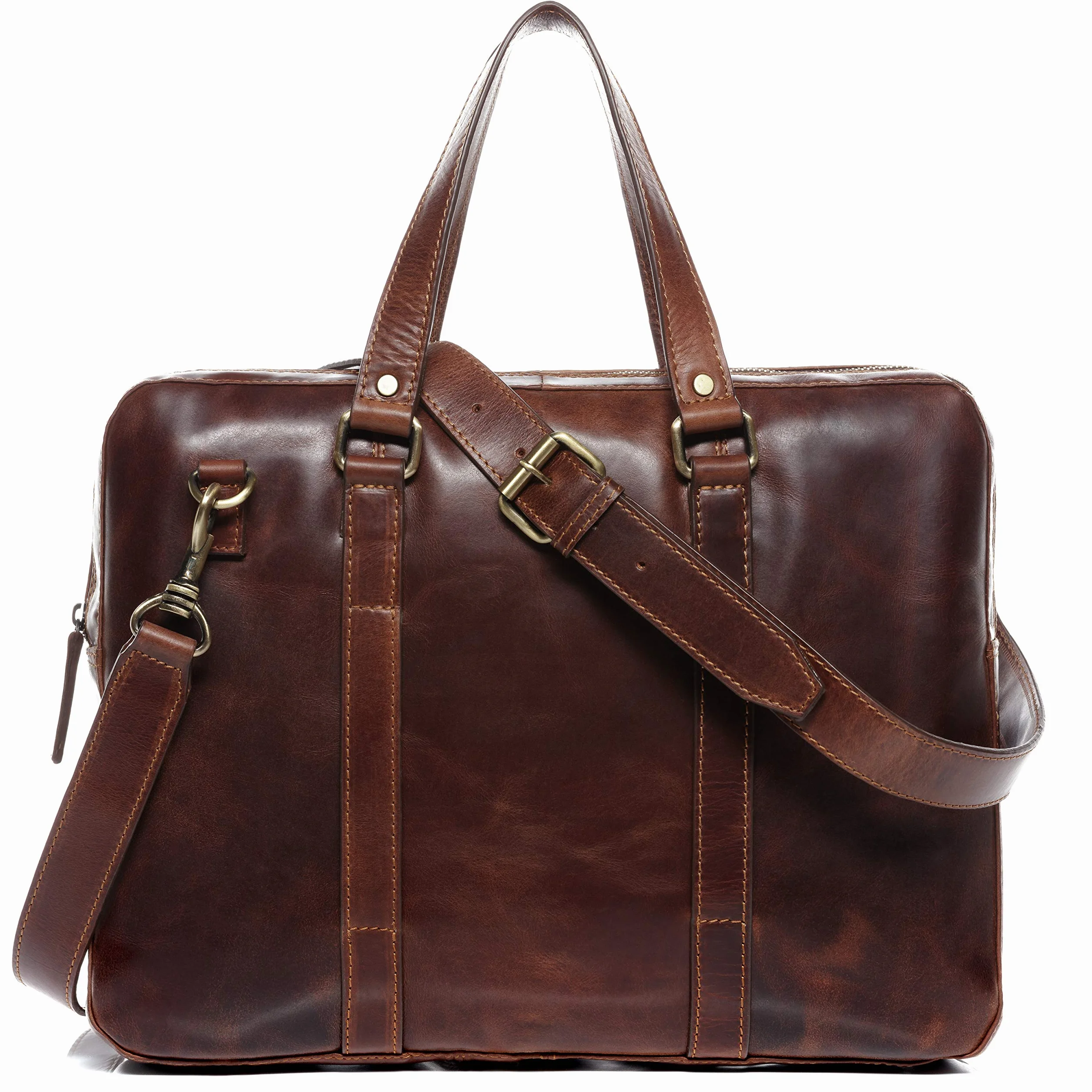 SID & VAIN Sac Ordinateur Portable Cuir véritable 15.4 Pouces Maguire Mallette Professionnelle bandoulière pour Hommes et Femmes Serviette de Travail élégant Marron