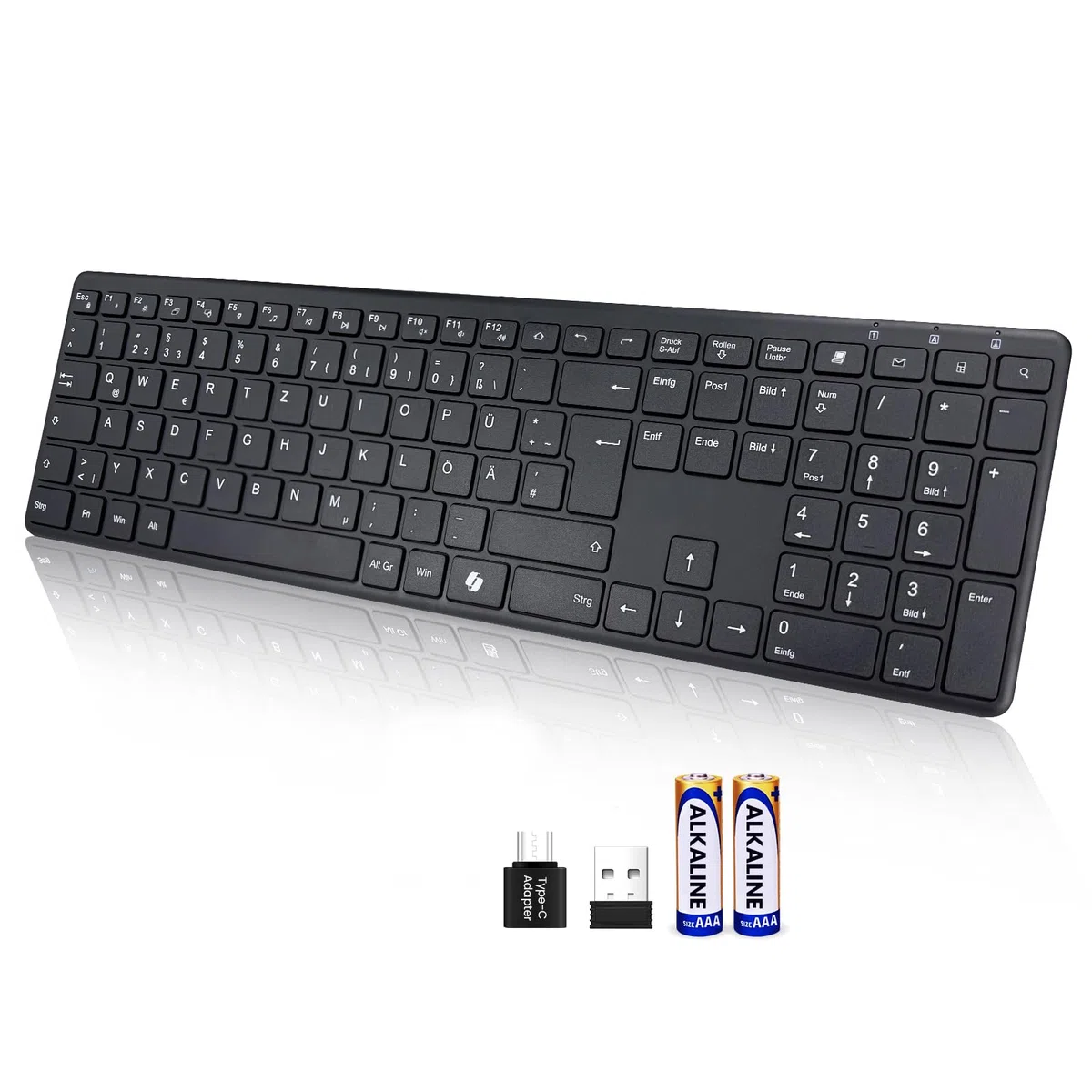 INFINMIND Clavier Sans Fil AZERTY, Ultra-Mince Clavier Silencieux Sans Fil avec 2,4 G USB Récepteur /Type-C,19 Raccourcis Multimédia Numérique Pavé Longue Batterie Autonomie pour Desktop,MAC,Windows