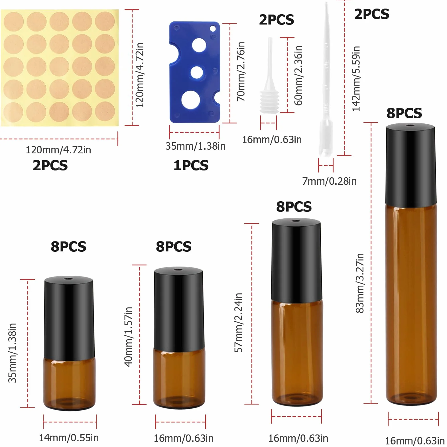 32 Flacon Huile Essentielle Vide 2/3/5/10ML Cosmetic Roller Bottle Fragrance Roll On