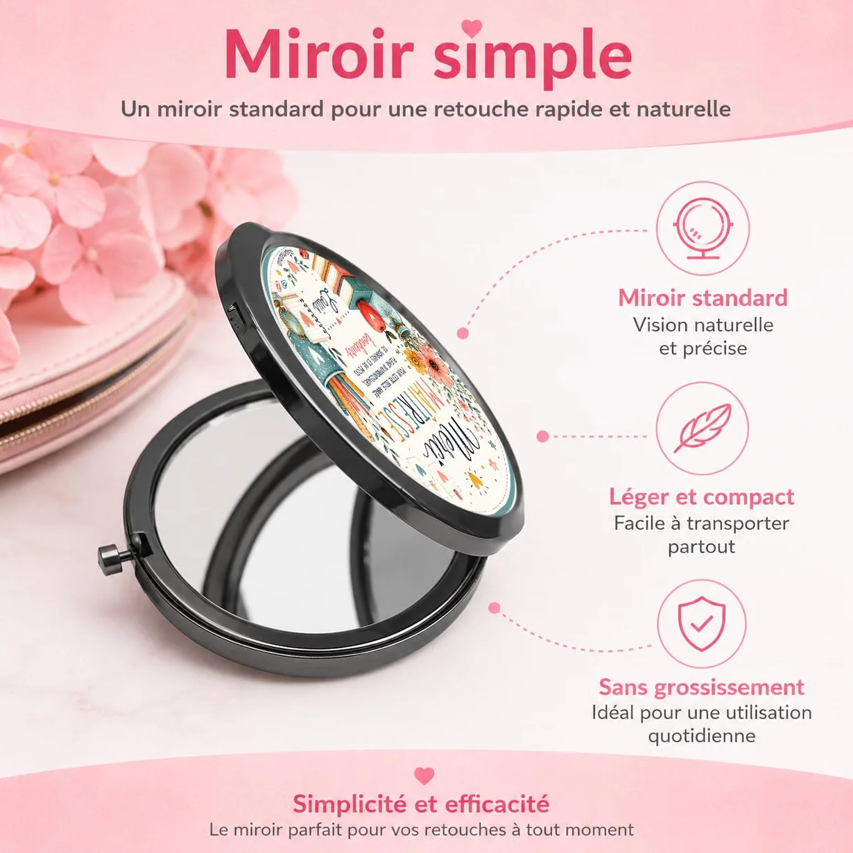 Miroir de Poche Personnalisé Prénom – Cadeau Maîtresse Fin d'Année Scolaire – Miroir Compact Femme