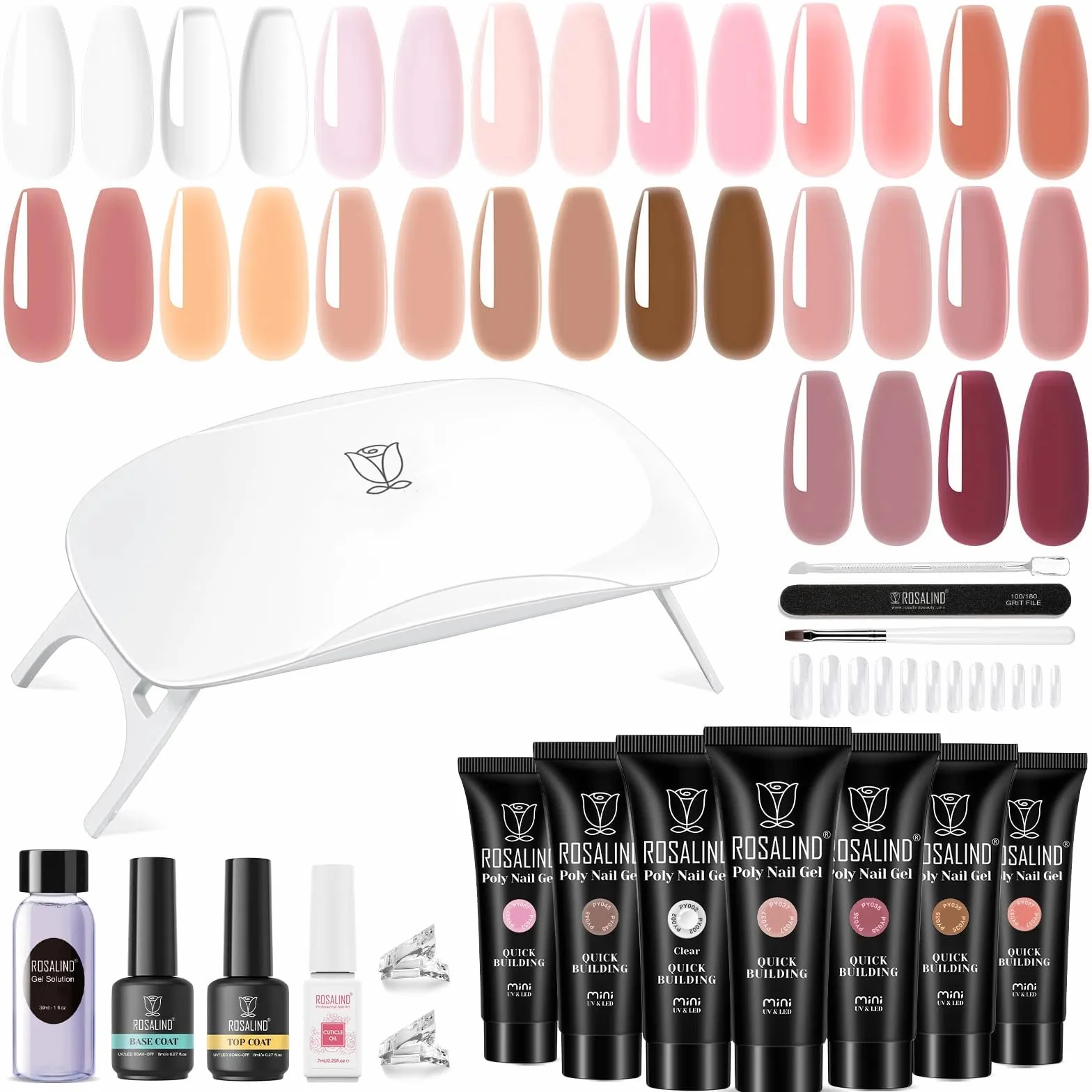 ROSALIND Acrygel Kit 16 Couleurs 10 ml UV Lampe pour Extension d'Ongle