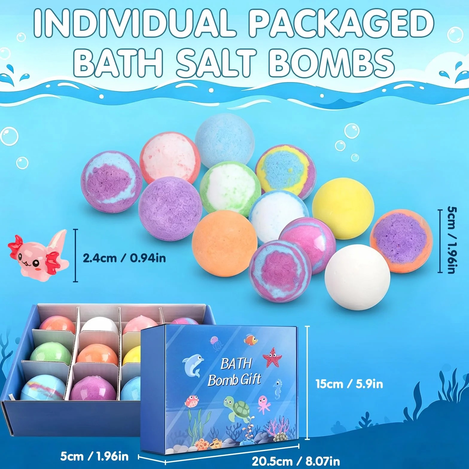 Bombe de Bain Enfant 12 Pcs Ocean Bath Bombs avec Surprise Cadeau Anniversaire 4-10 Ans