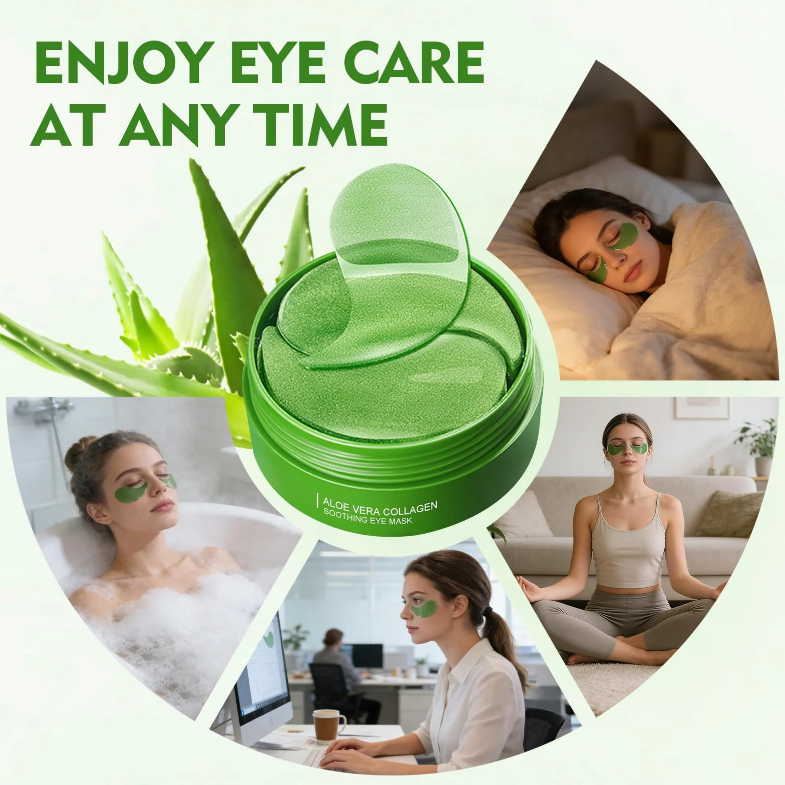 Patchs Yeux Anti Cernes à L’Aloe Vera Et Collagène, Soin Hydratant Réduire Rides Poches Fatigue
